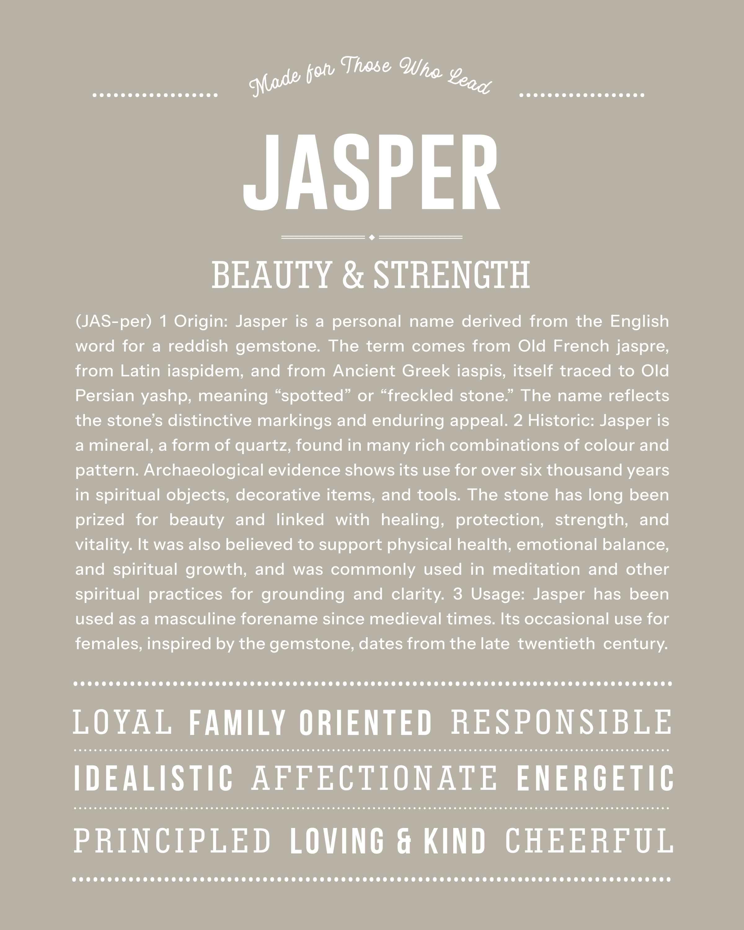 Jasper (Female) | Personalised Name Meaning Print – Custom Name Art Gift