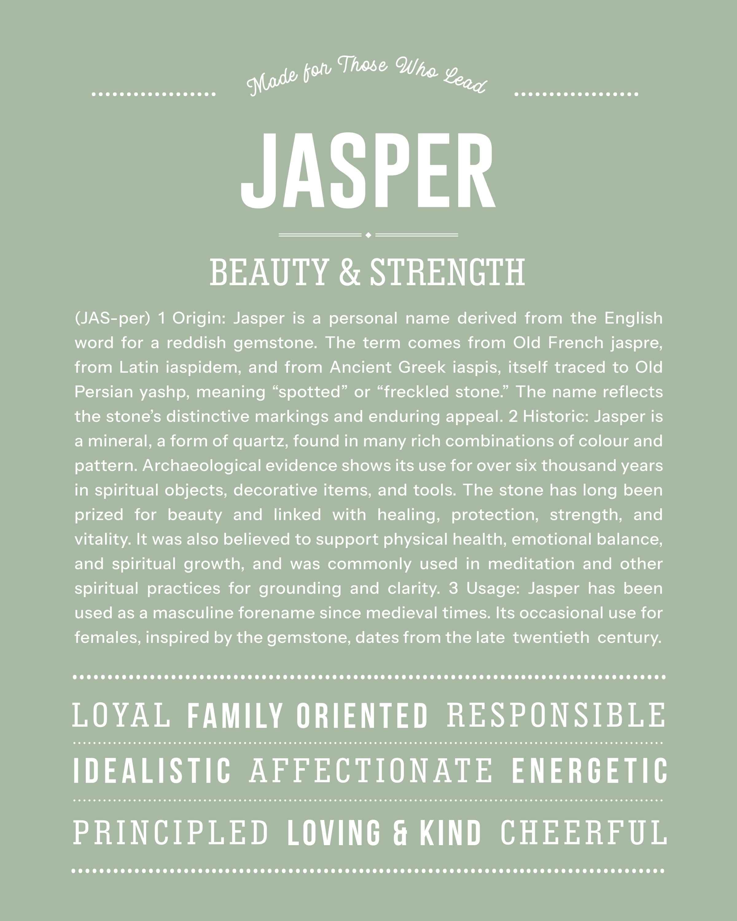 Jasper (Female) | Personalised Name Meaning Print – Custom Name Art Gift