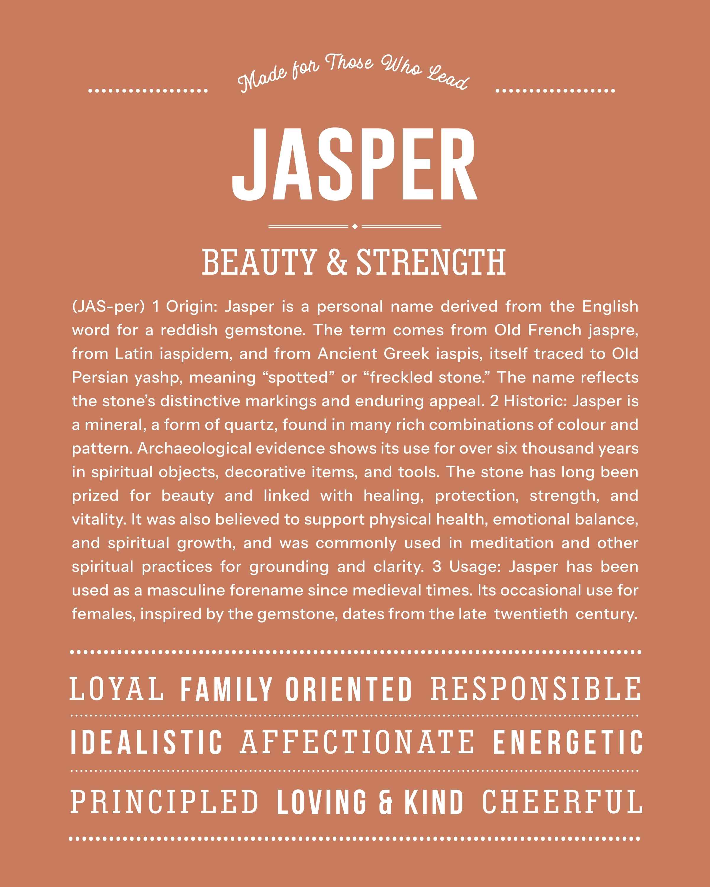 Jasper (Female) | Personalised Name Meaning Print – Custom Name Art Gift