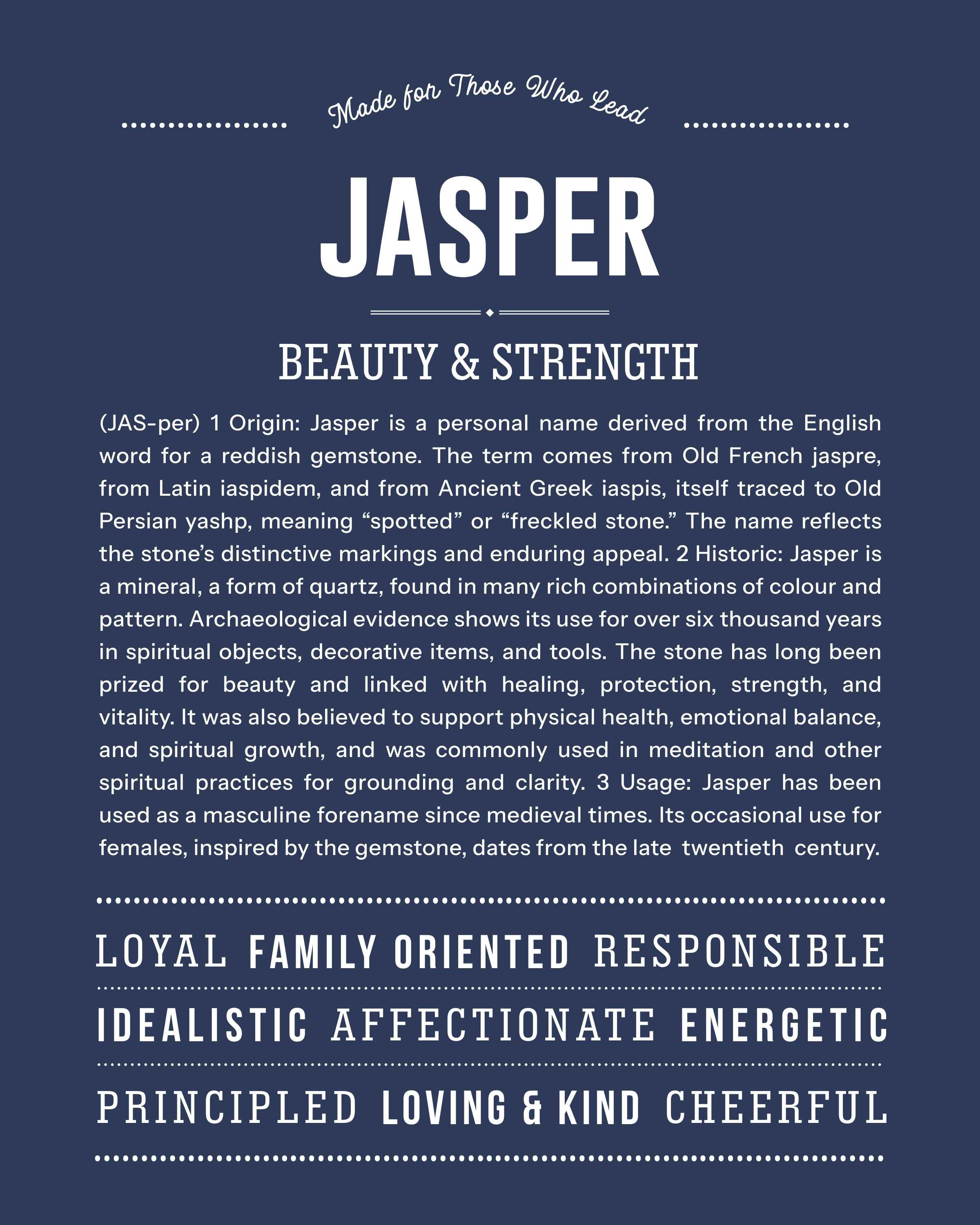 Jasper (Female) | Personalised Name Meaning Print – Custom Name Art Gift