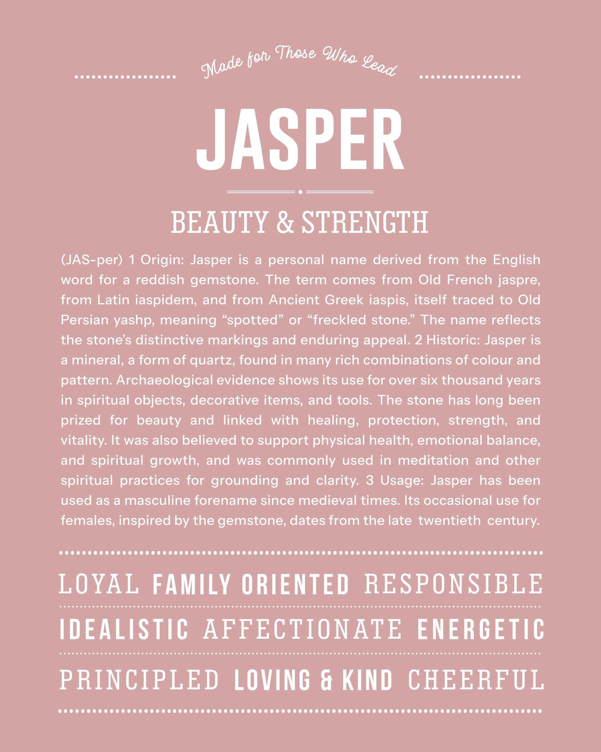 Jasper (Female) | Personalised Name Meaning Print – Custom Name Art Gift