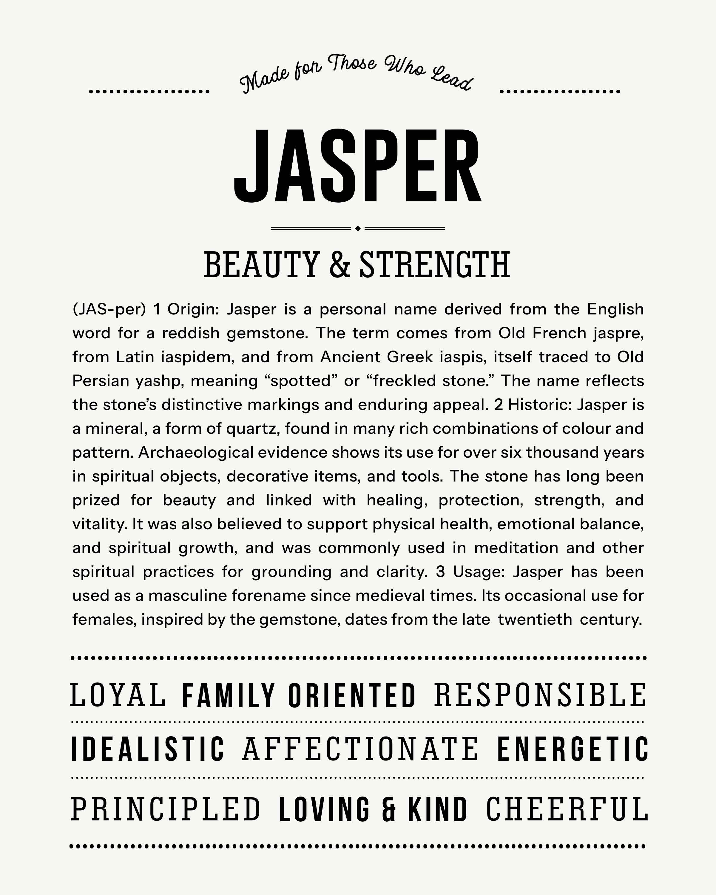 Jasper (Female) | Personalised Name Meaning Print – Custom Name Art Gift