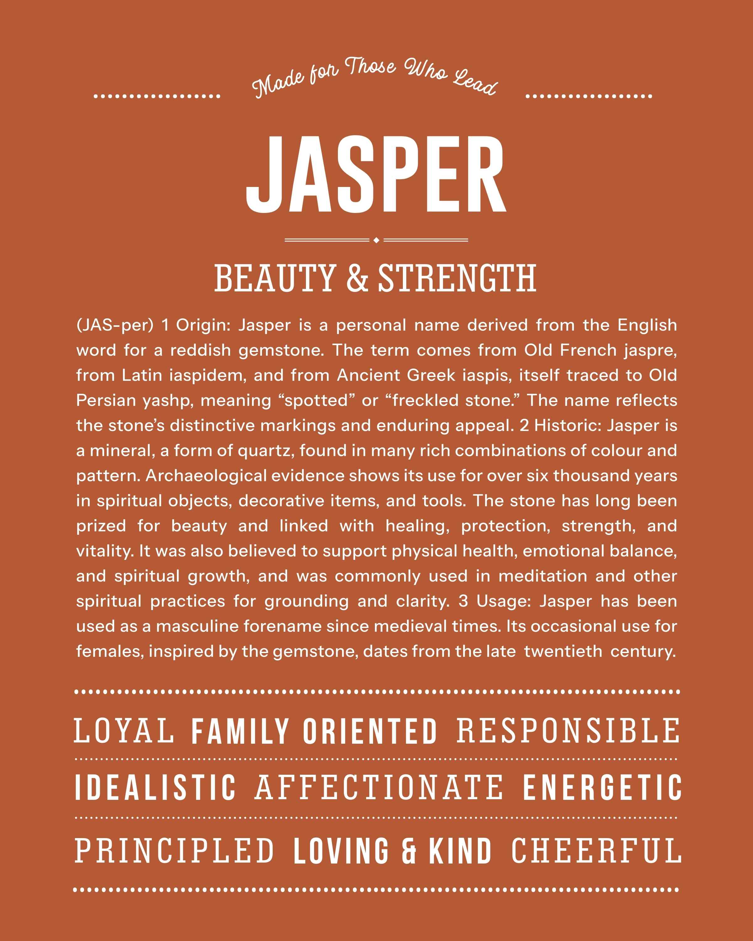 Jasper (Female) | Personalised Name Meaning Print – Custom Name Art Gift
