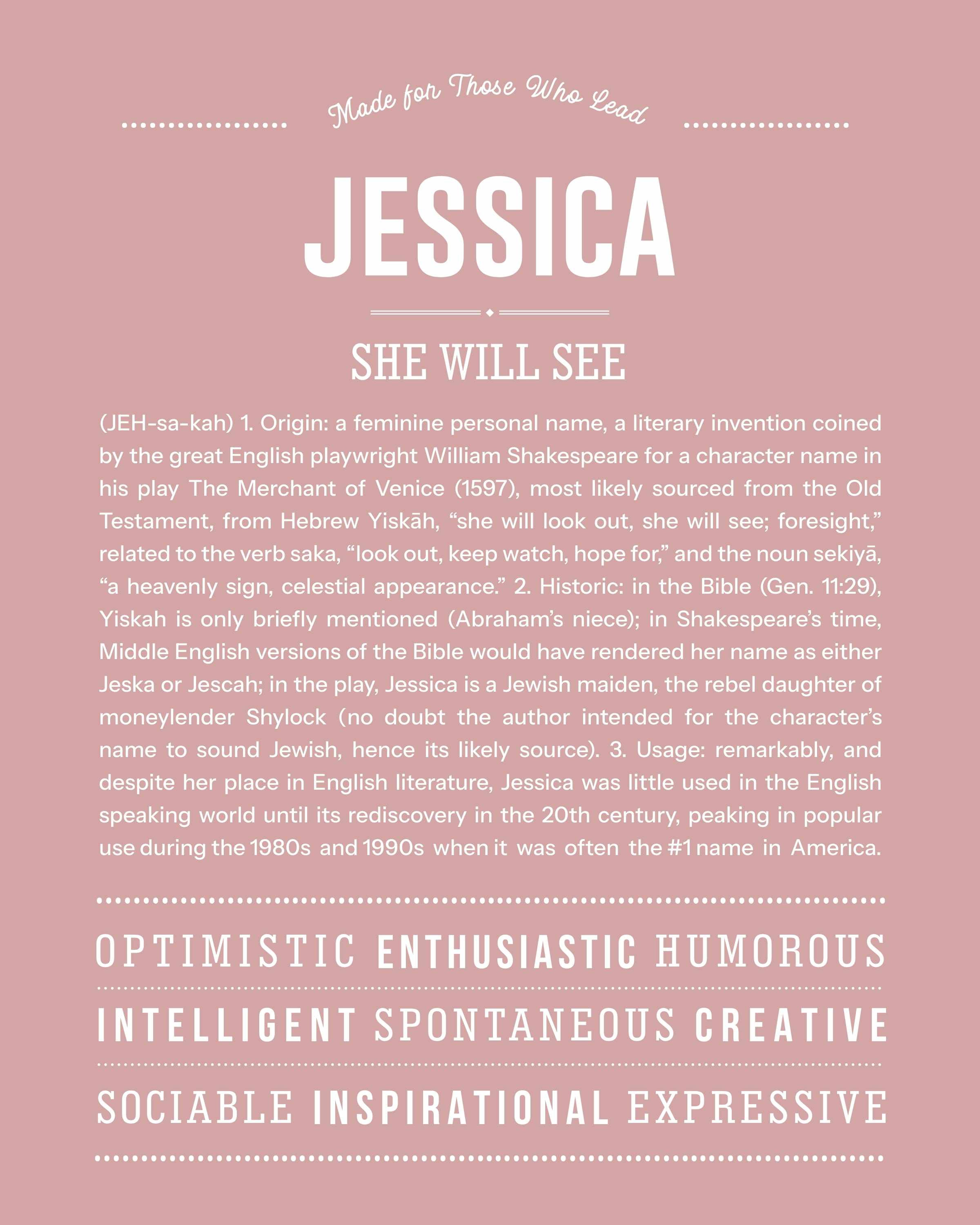 Jessica | Personalised Name Meaning Print – Custom Name Art Gift