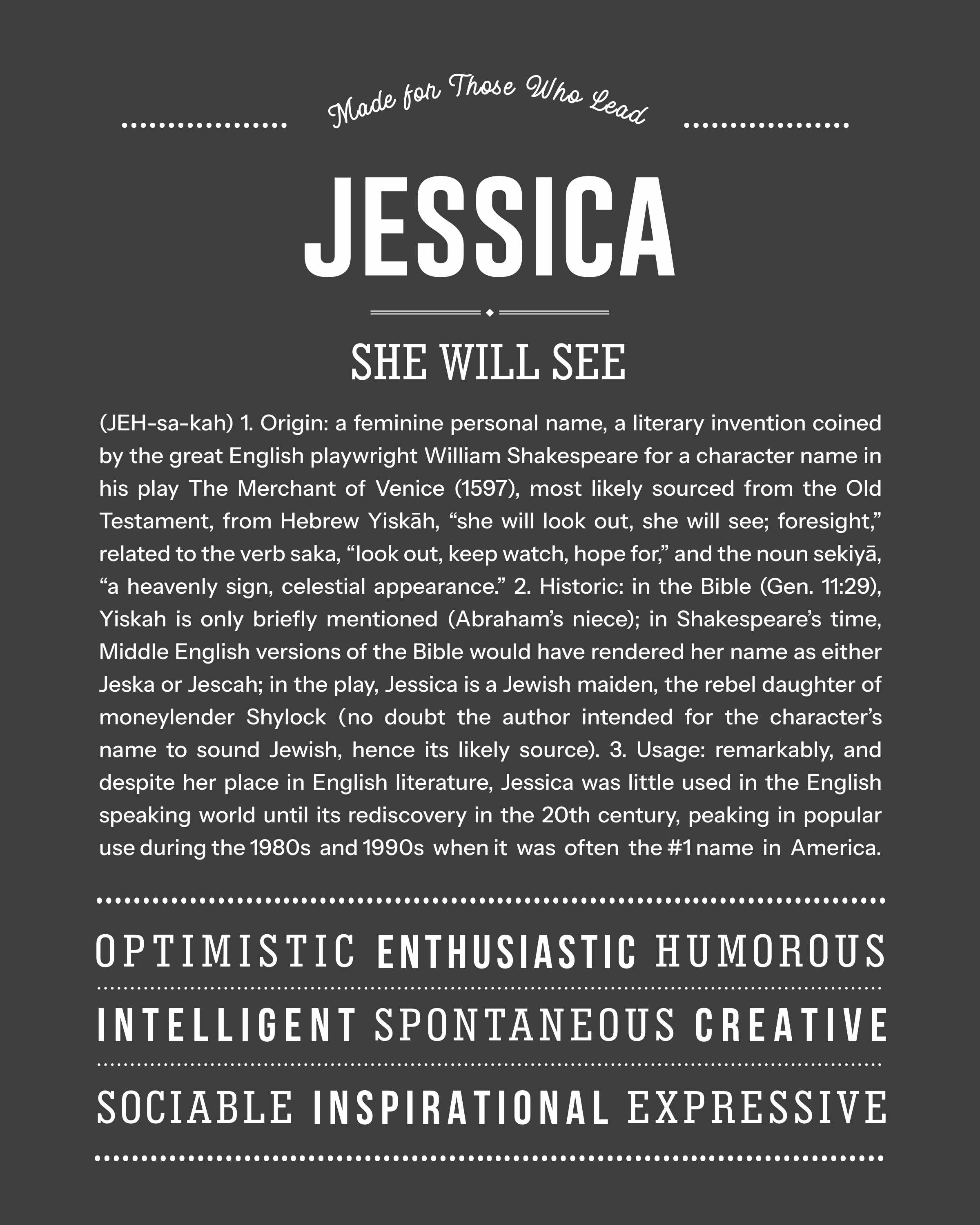 Jessica | Personalised Name Meaning Print – Custom Name Art Gift
