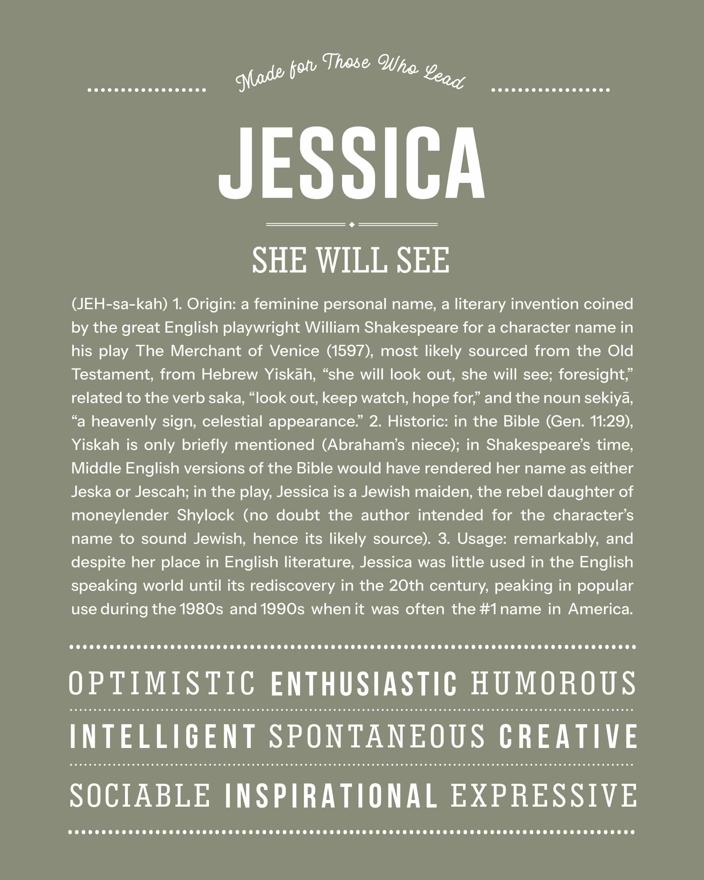Jessica | Personalised Name Meaning Print – Custom Name Art Gift