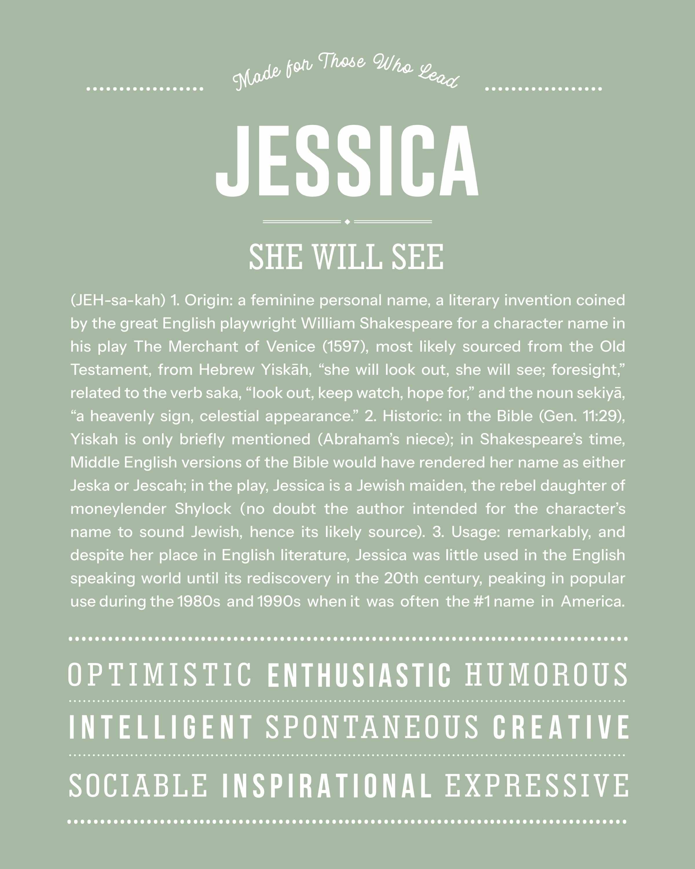 Jessica | Personalised Name Meaning Print – Custom Name Art Gift