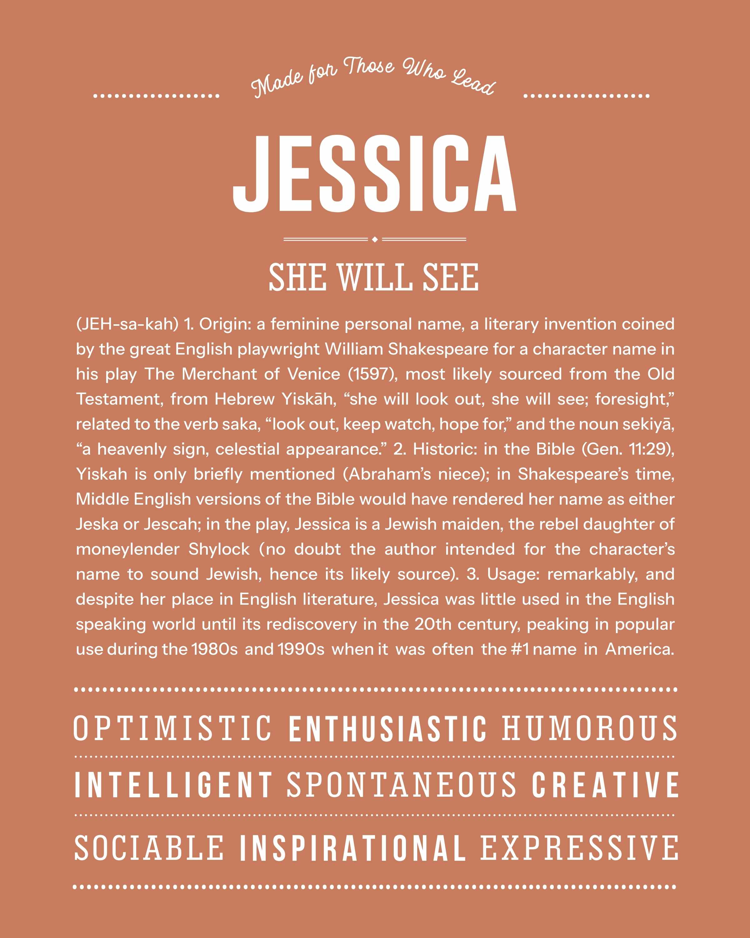 Jessica | Personalised Name Meaning Print – Custom Name Art Gift