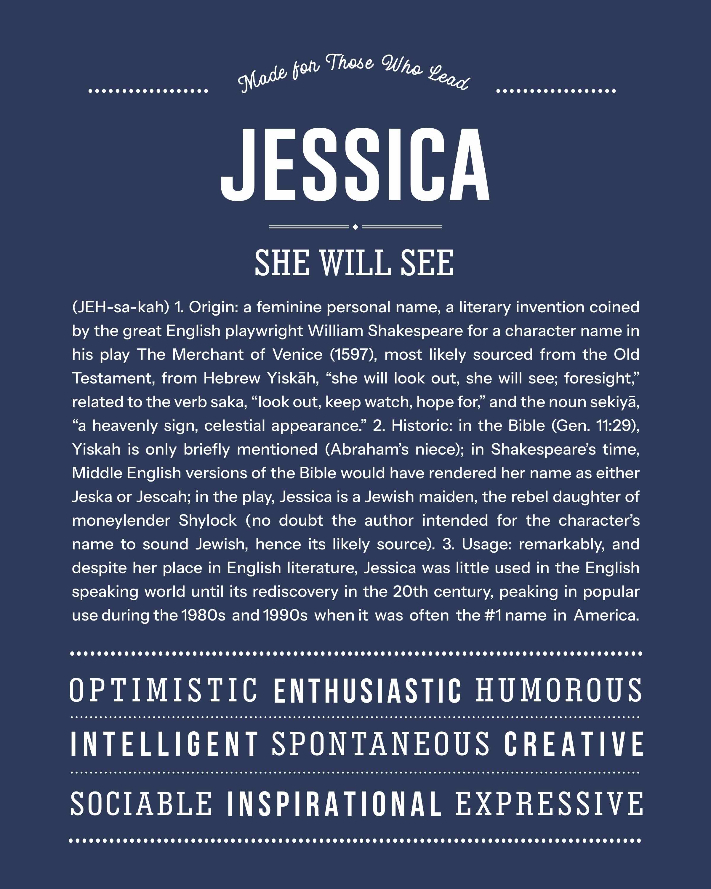 Jessica | Personalised Name Meaning Print – Custom Name Art Gift