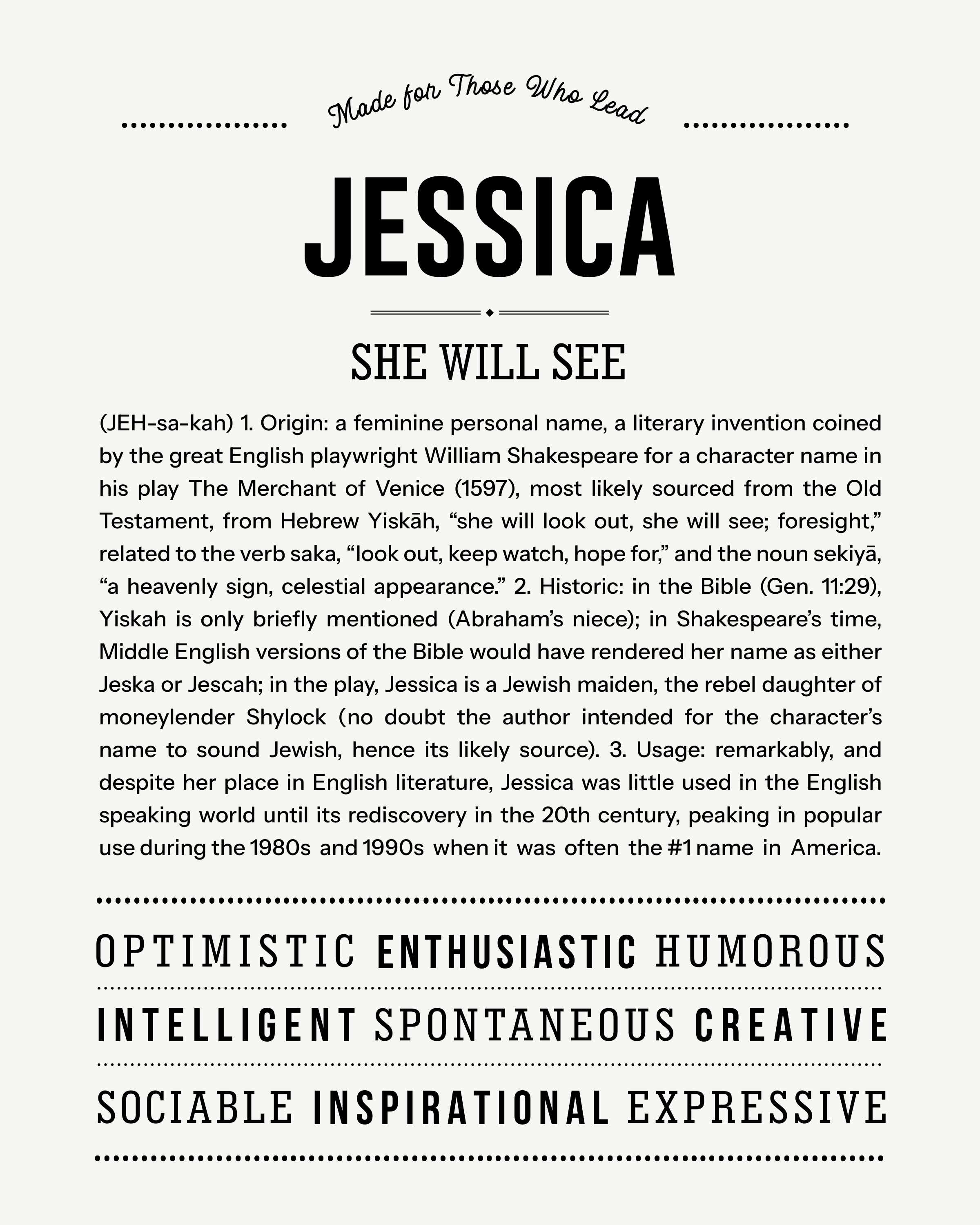 Jessica | Personalised Name Meaning Print – Custom Name Art Gift