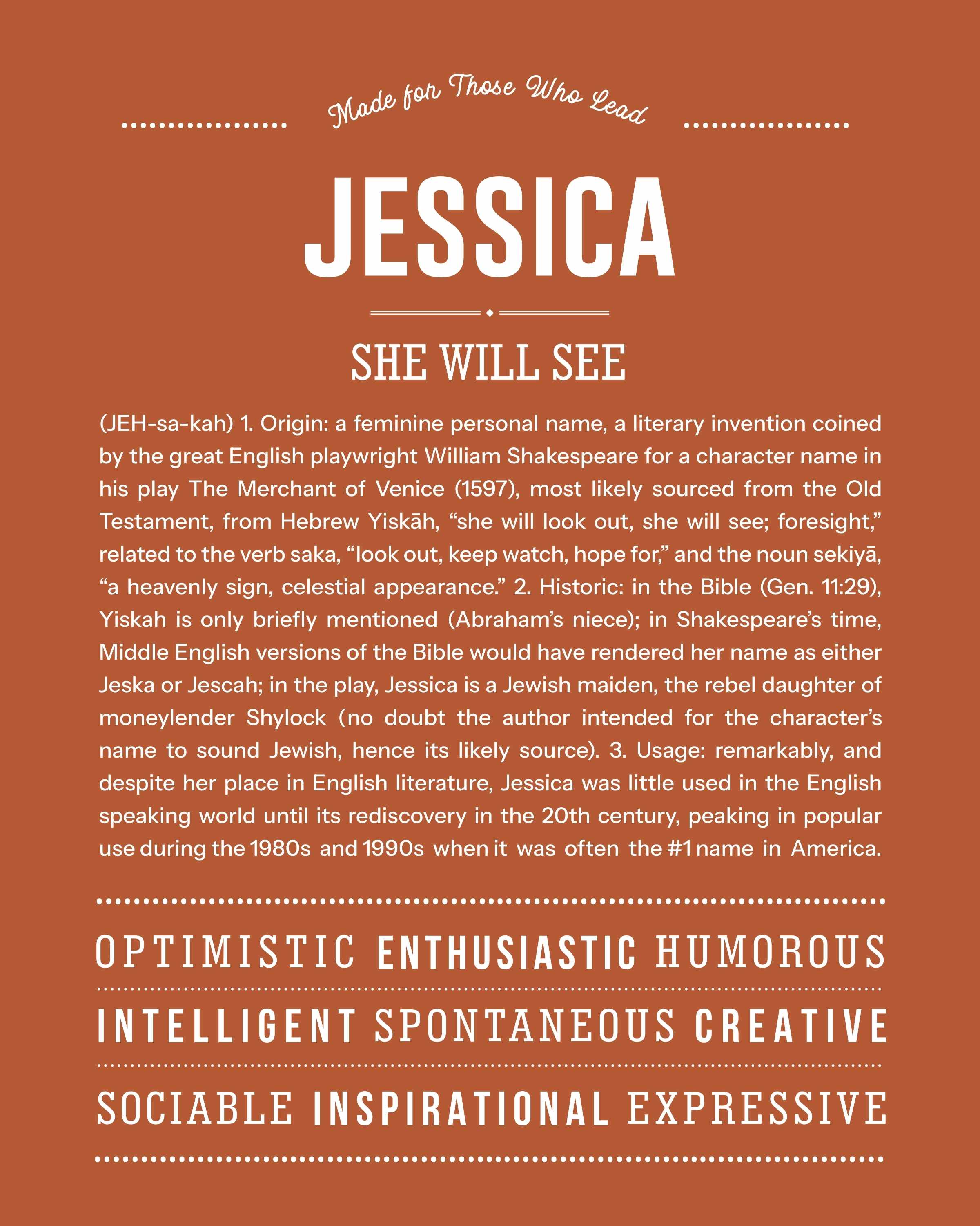 Jessica | Personalised Name Meaning Print – Custom Name Art Gift