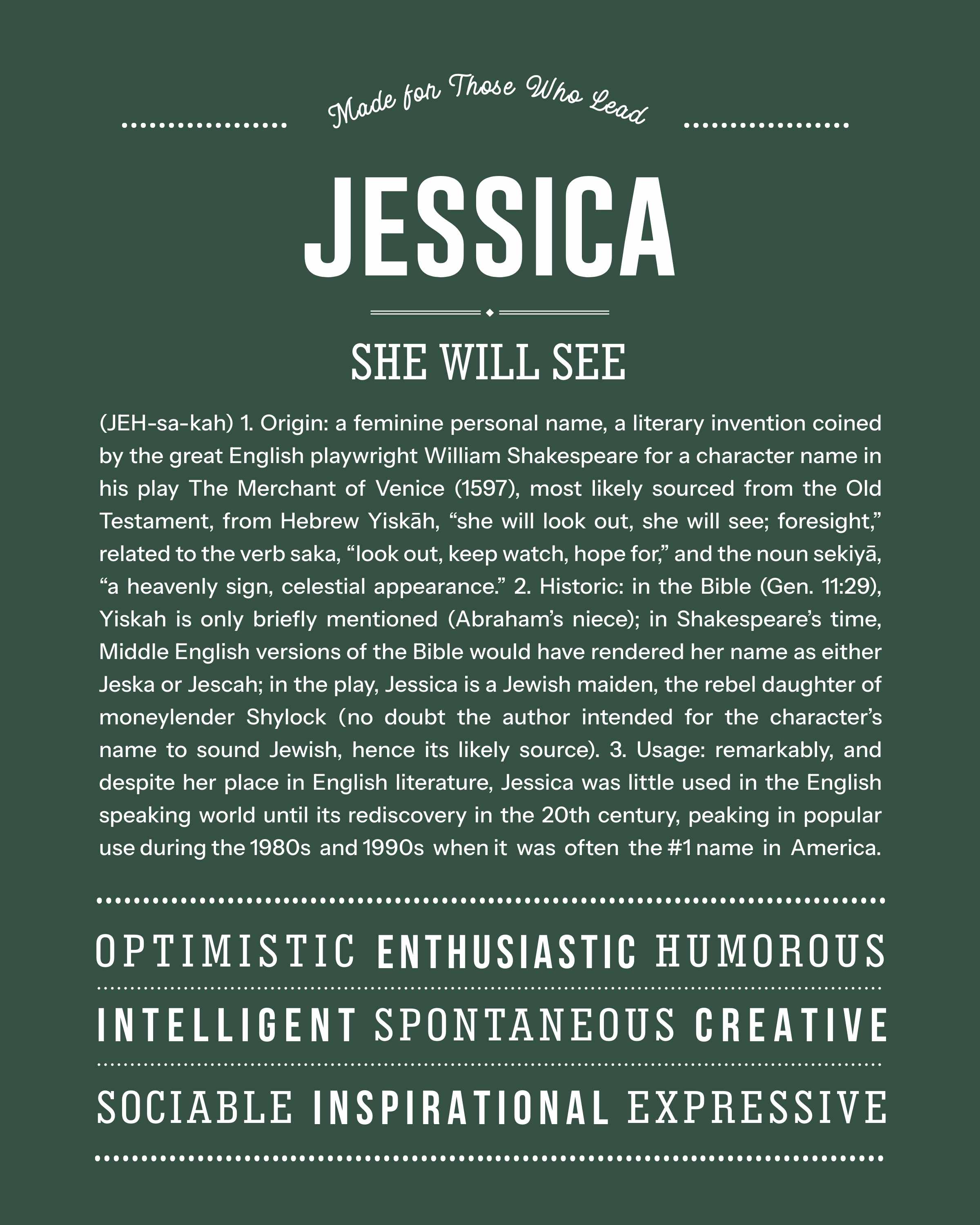 Jessica | Personalised Name Meaning Print – Custom Name Art Gift