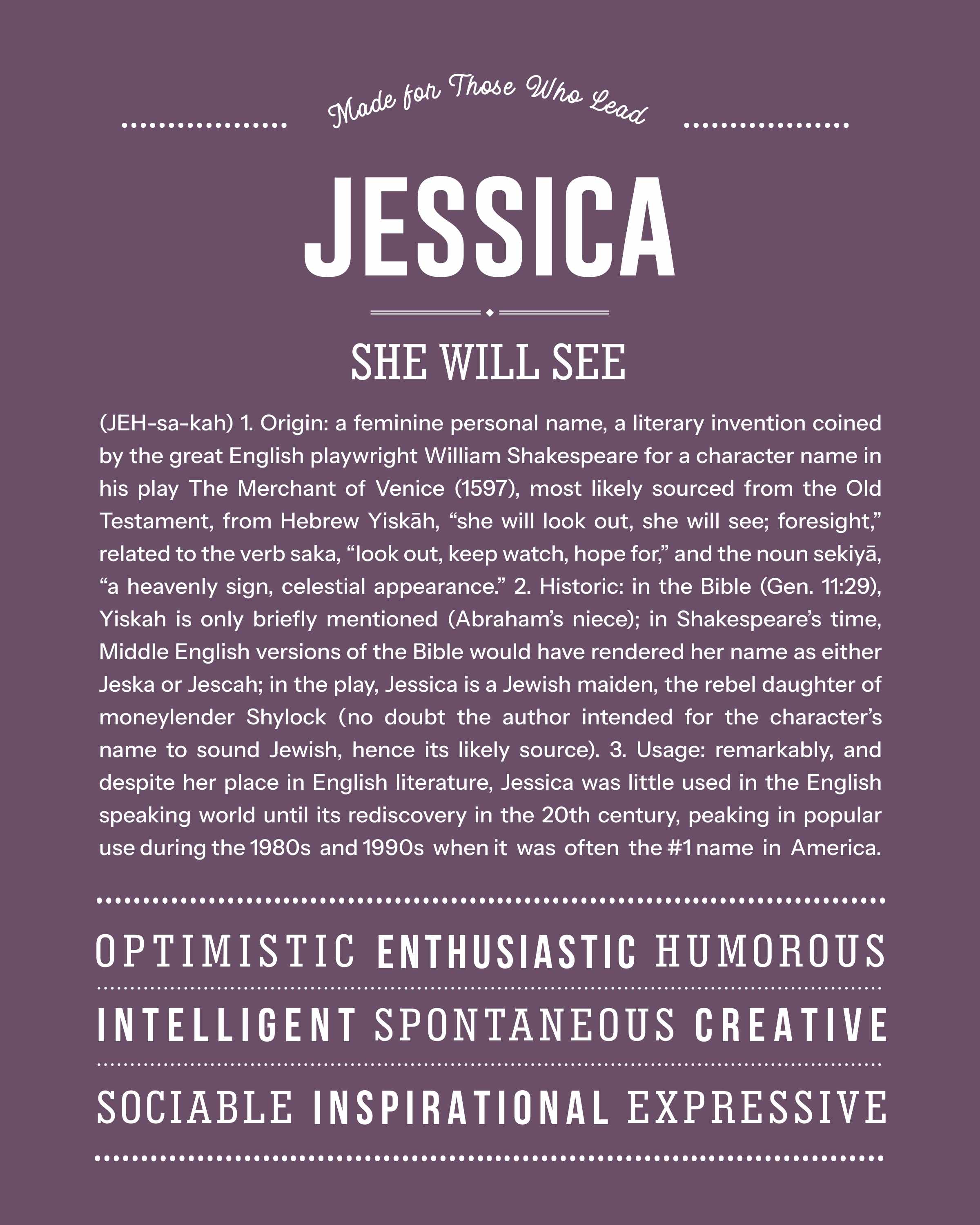Jessica | Personalised Name Meaning Print – Custom Name Art Gift