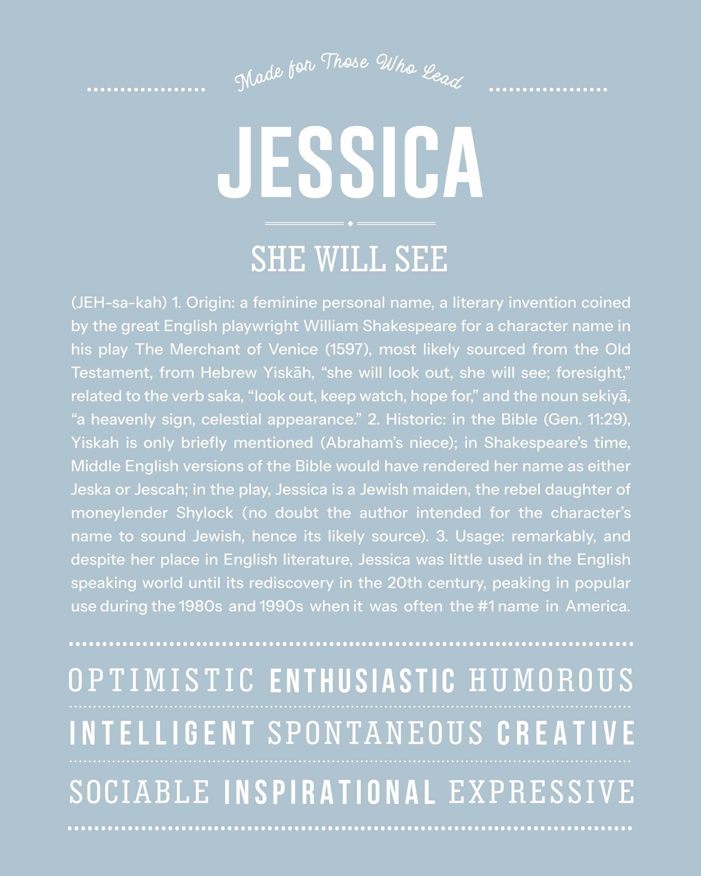 Jessica | Personalised Name Meaning Print – Custom Name Art Gift