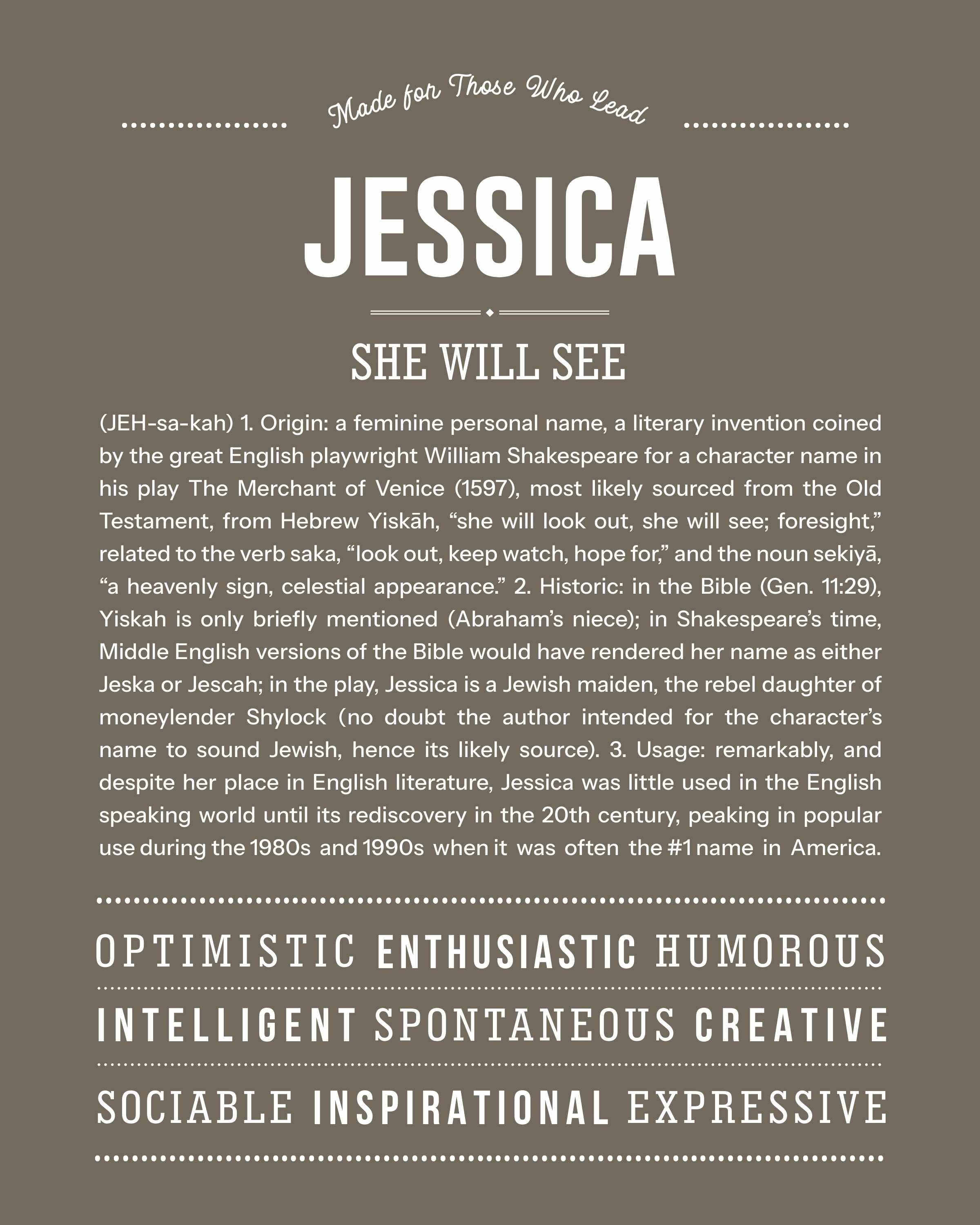 Jessica | Personalised Name Meaning Print – Custom Name Art Gift