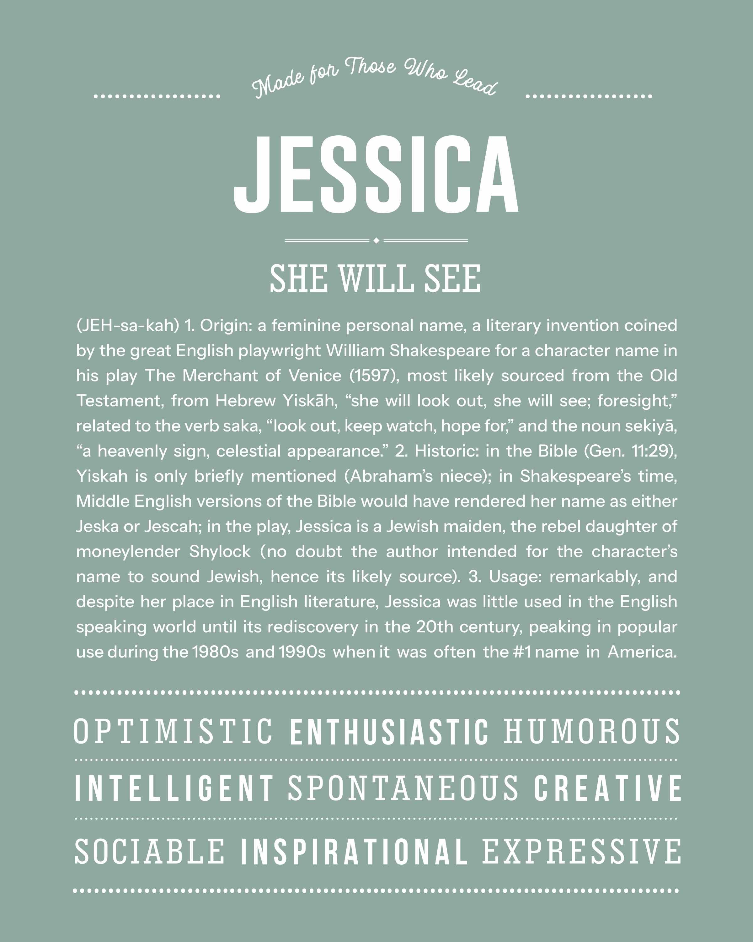 Jessica | Personalised Name Meaning Print – Custom Name Art Gift
