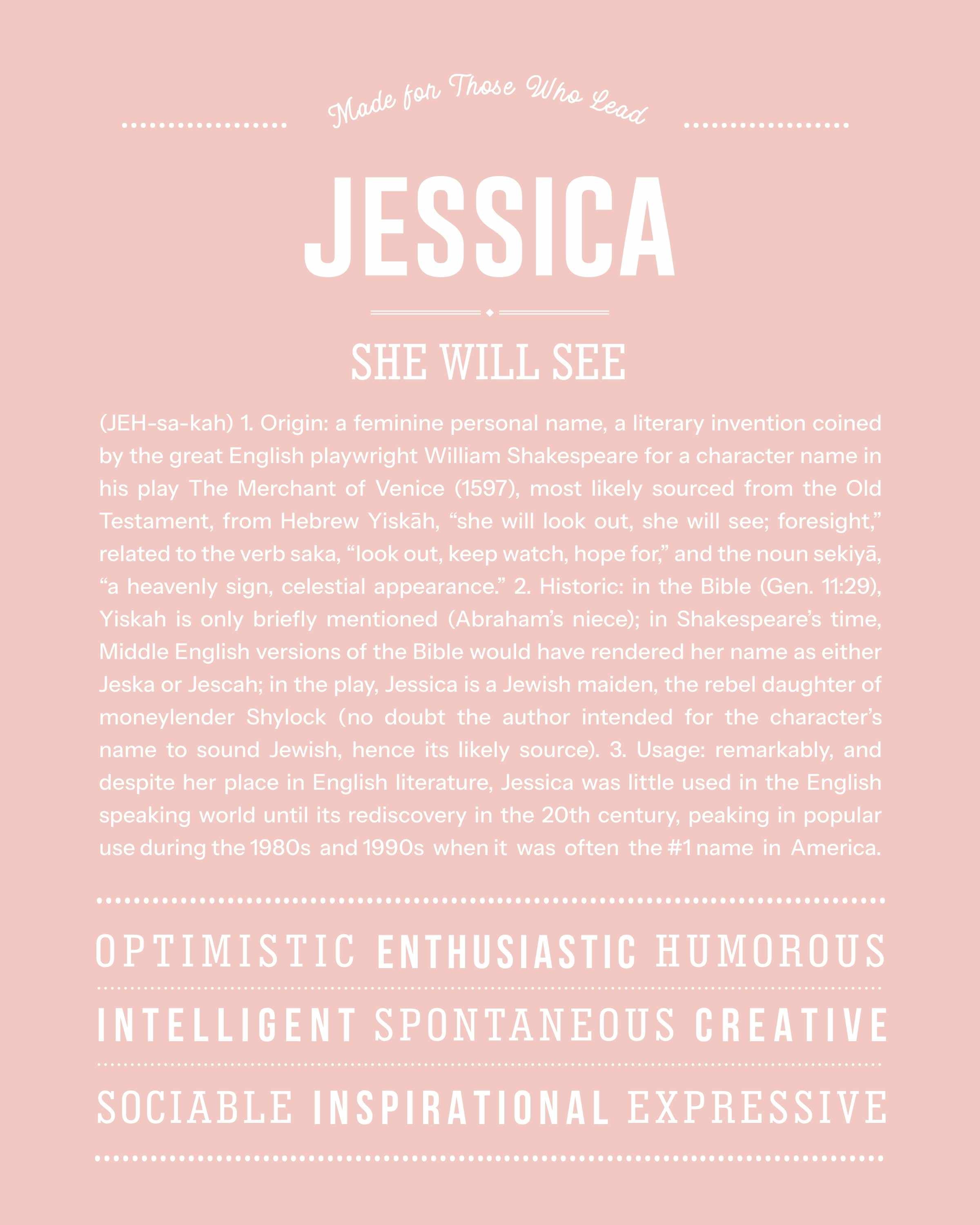 Jessica | Personalised Name Meaning Print – Custom Name Art Gift