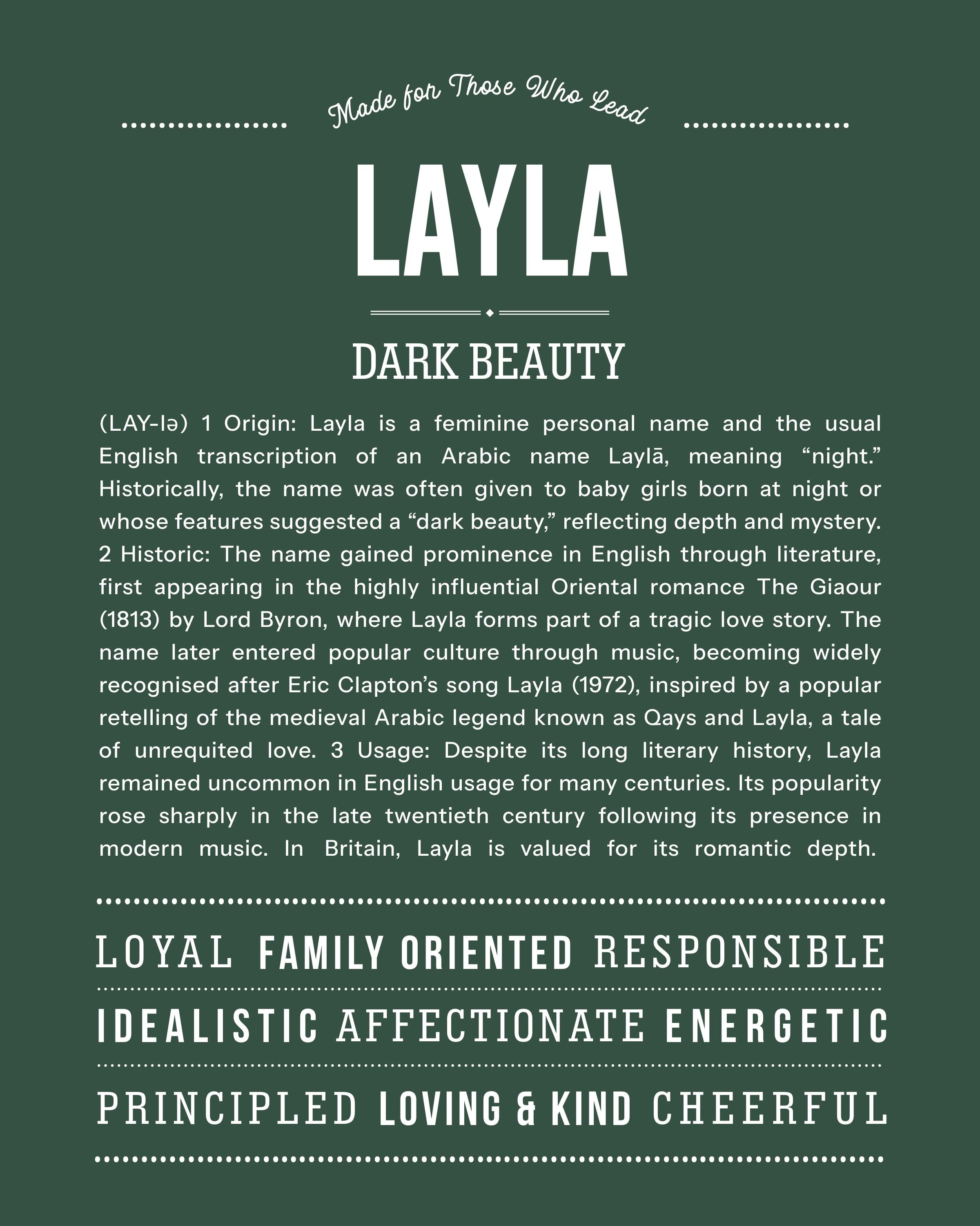 Layla | Personalised Name Meaning Print – Custom Name Art Gift