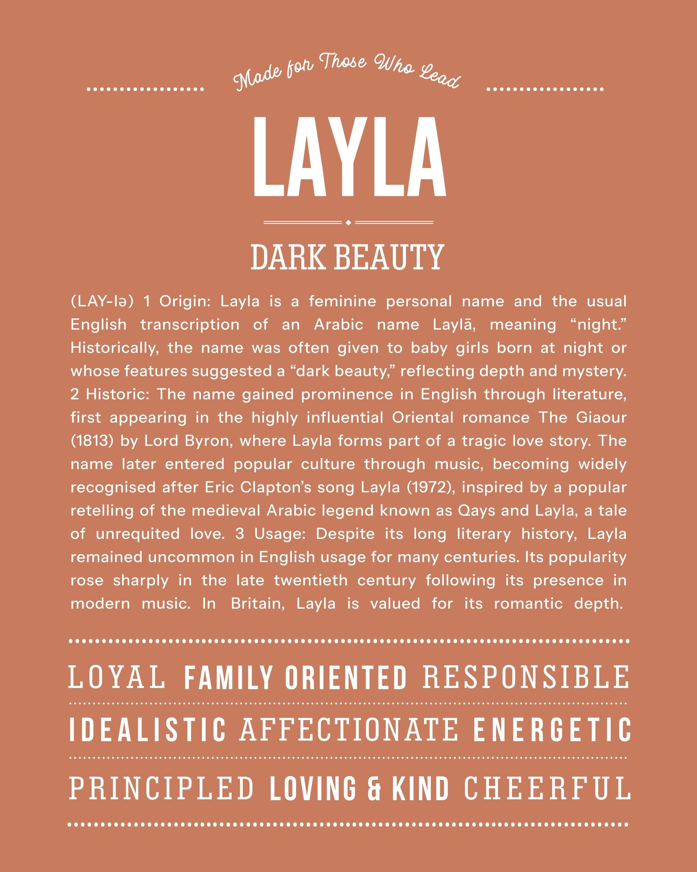 Layla | Personalised Name Meaning Print – Custom Name Art Gift