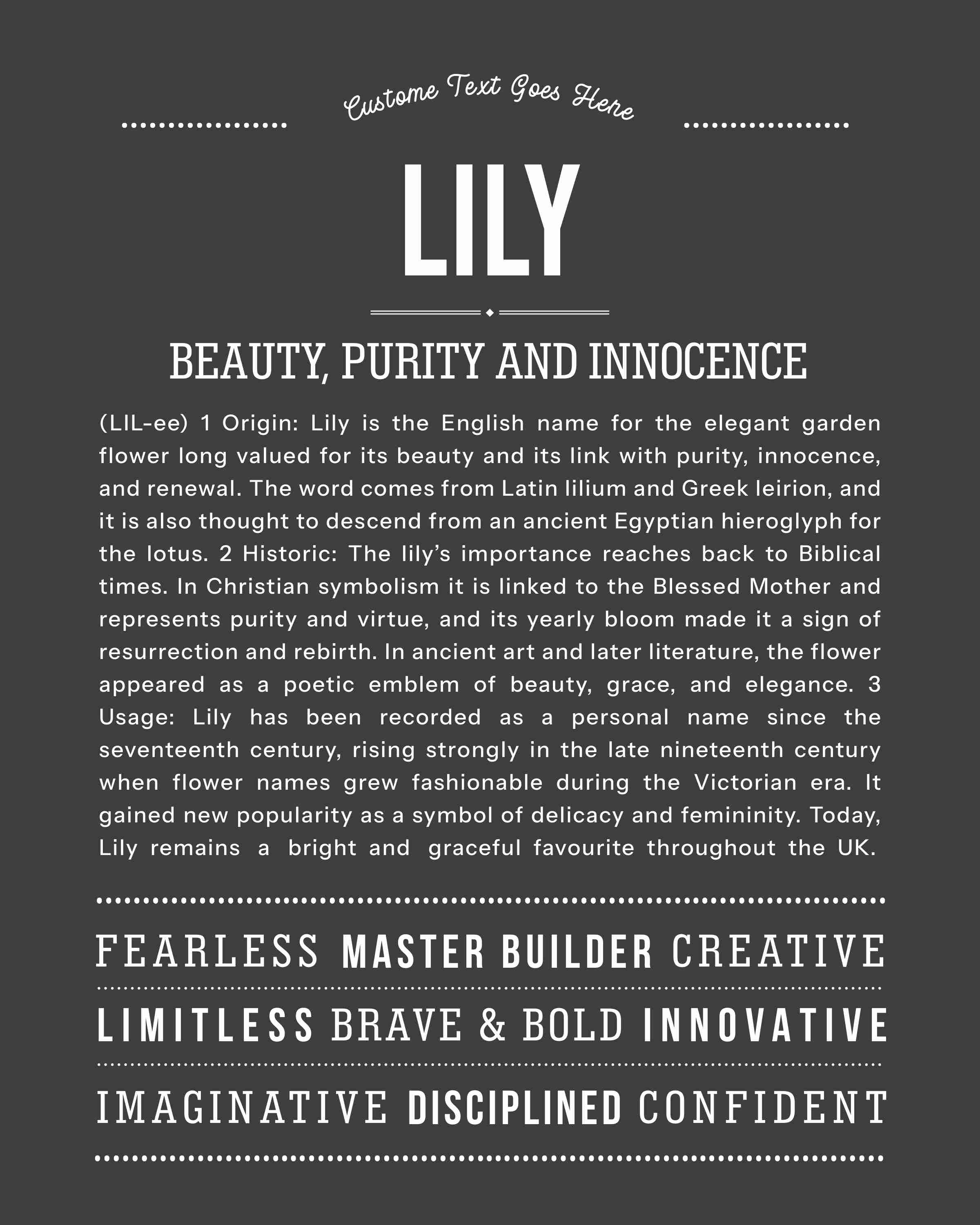 Lily | Personalised Name Meaning Print – Custom Name Art Gift