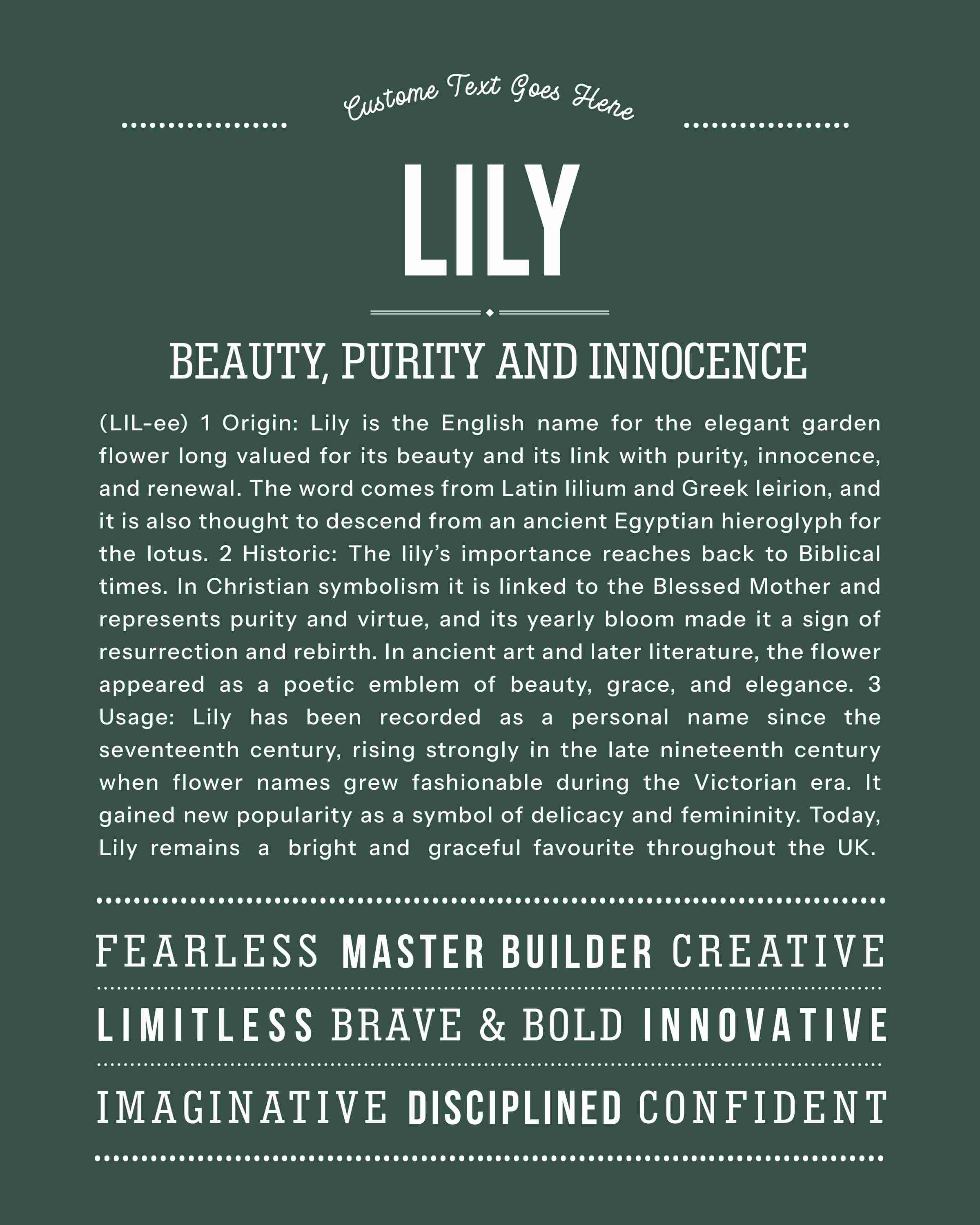 Lily | Personalised Name Meaning Print – Custom Name Art Gift