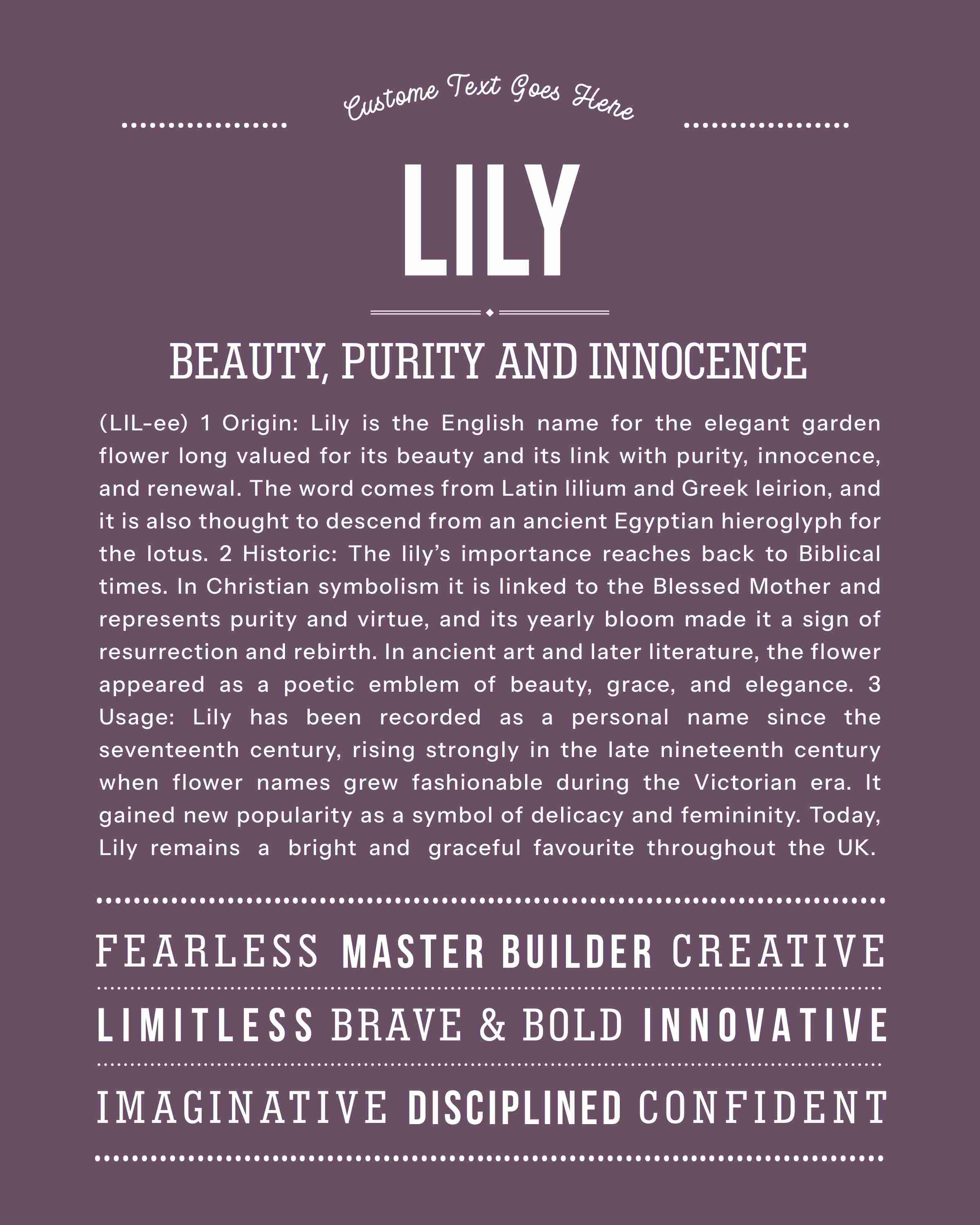 Lily | Personalised Name Meaning Print – Custom Name Art Gift