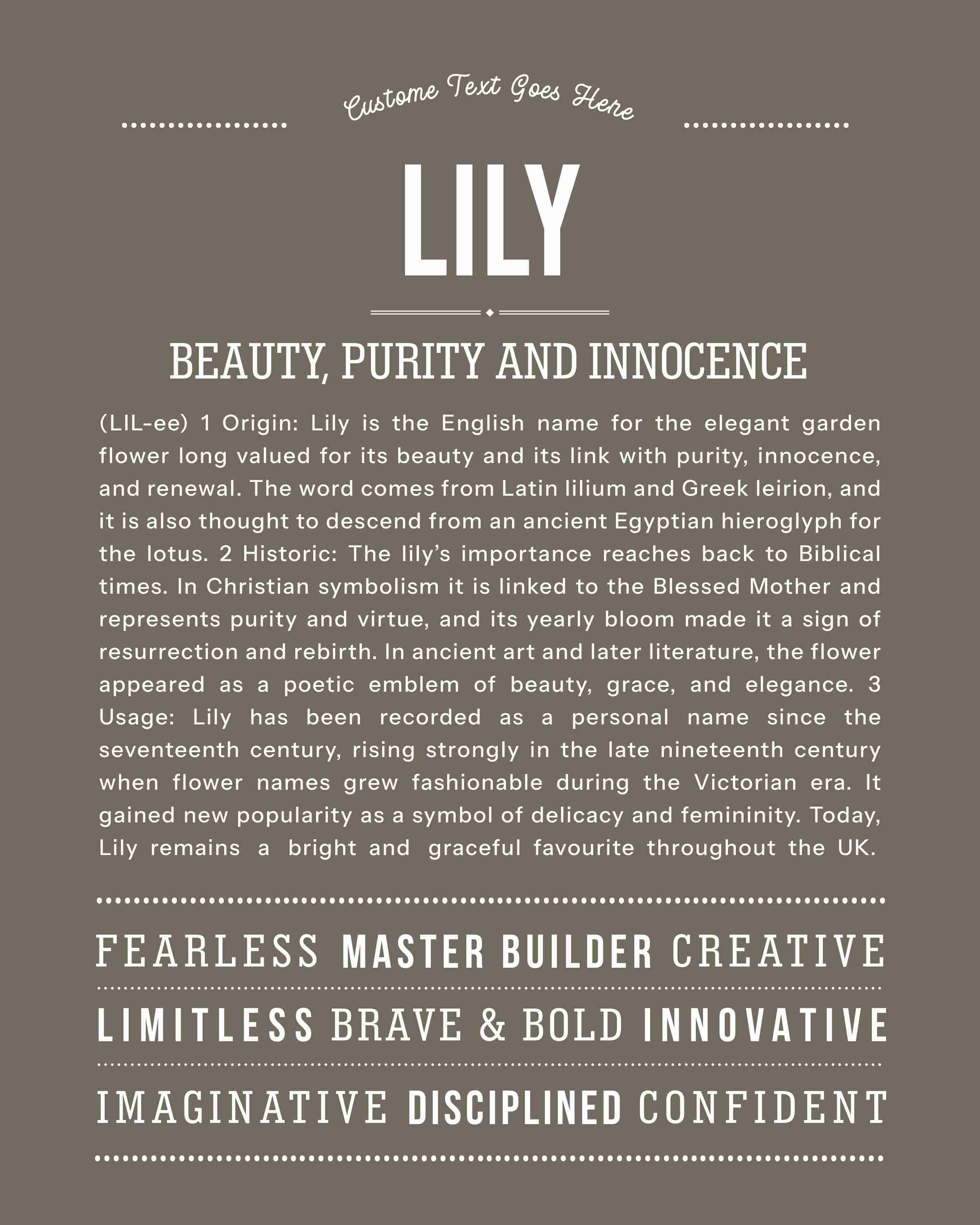 Lily | Personalised Name Meaning Print – Custom Name Art Gift