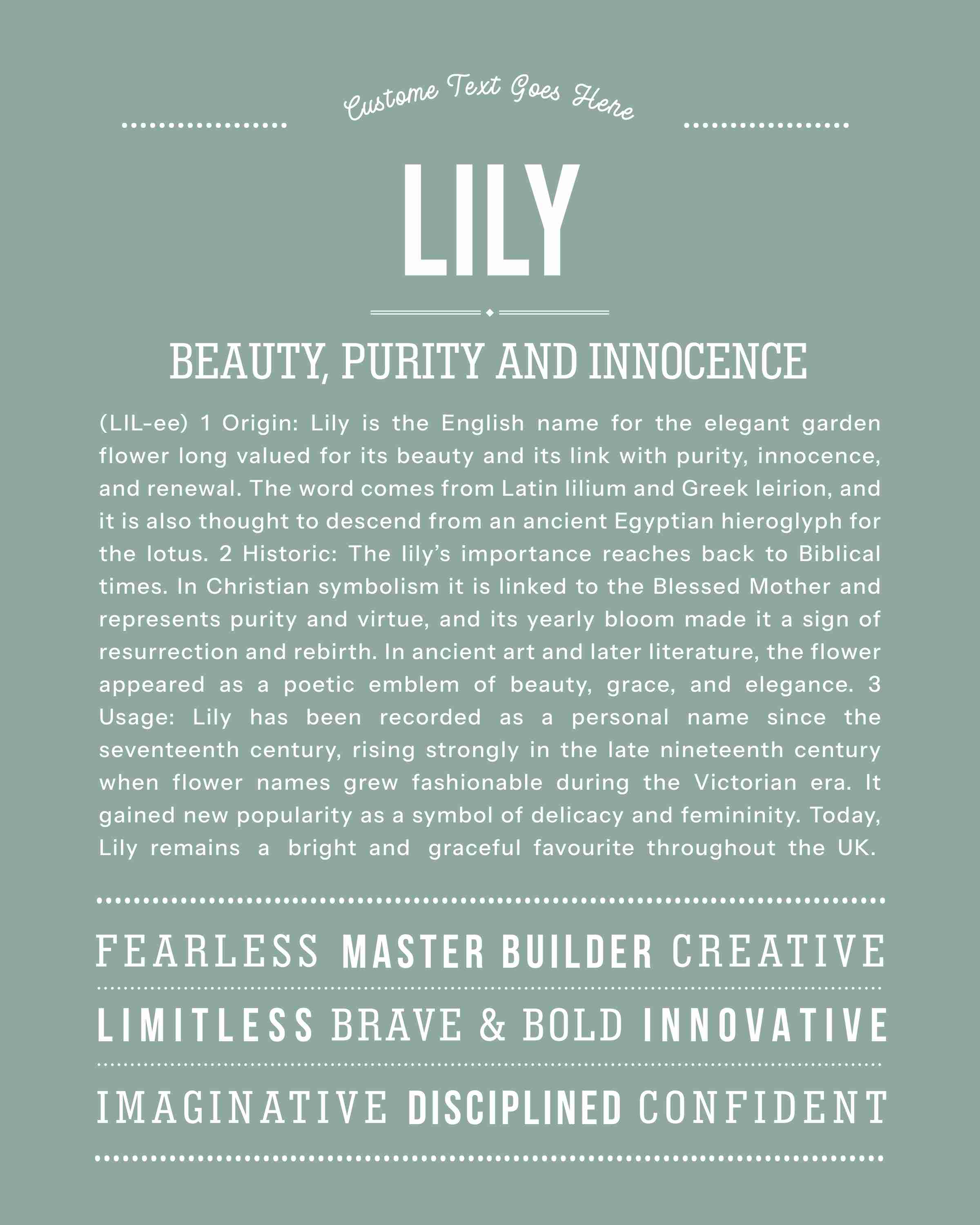 Lily | Personalised Name Meaning Print – Custom Name Art Gift