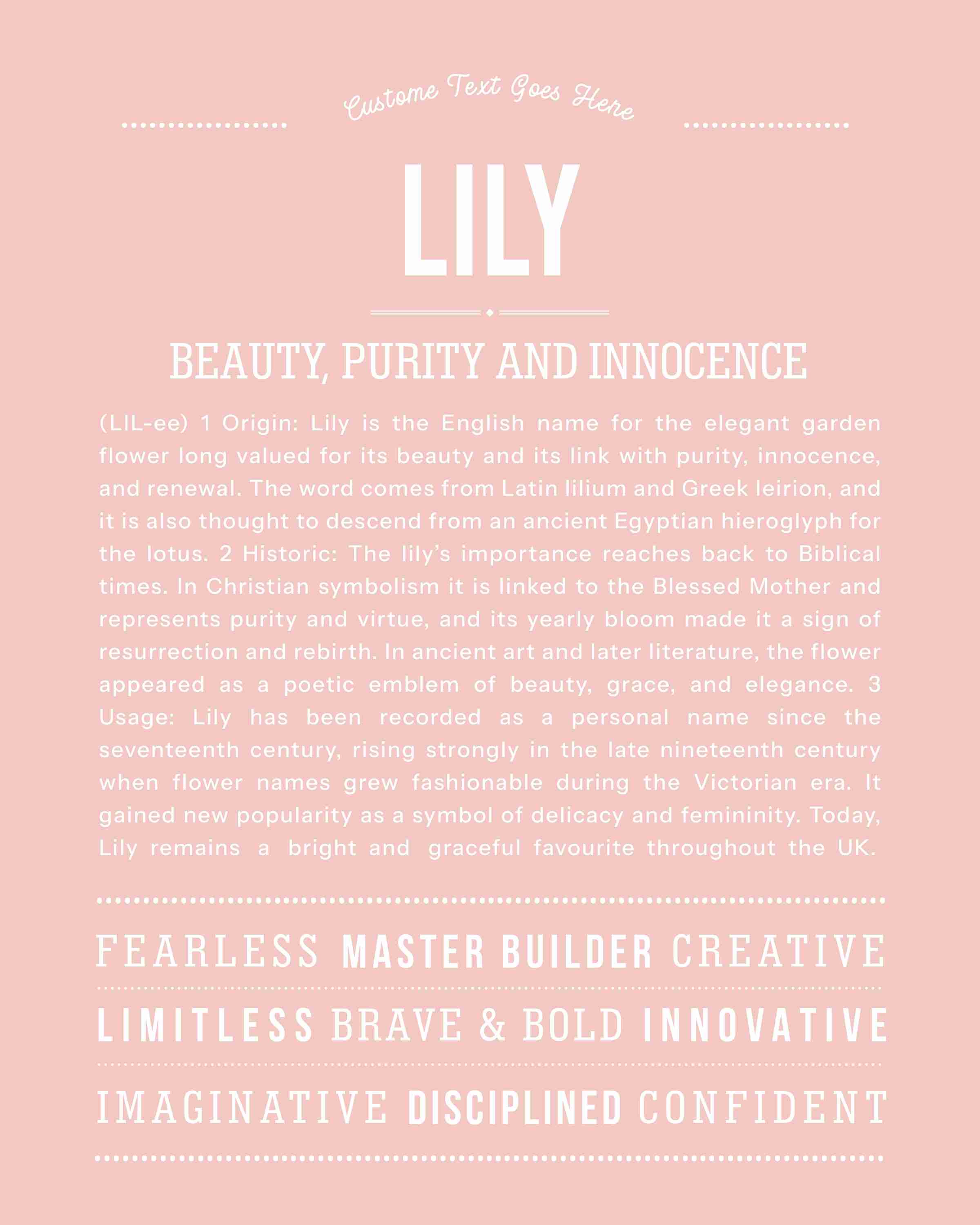 Lily | Personalised Name Meaning Print – Custom Name Art Gift