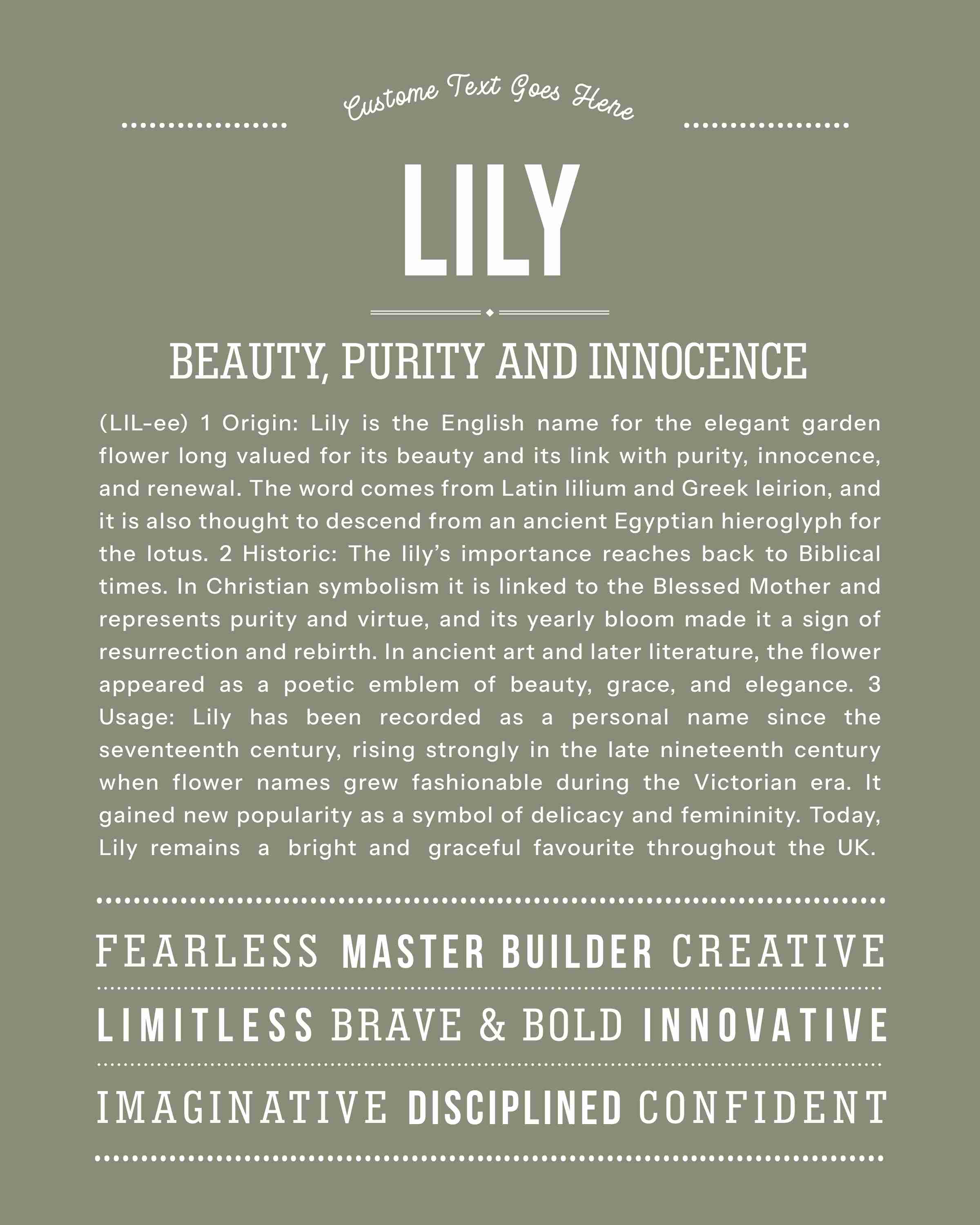 Lily | Personalised Name Meaning Print – Custom Name Art Gift