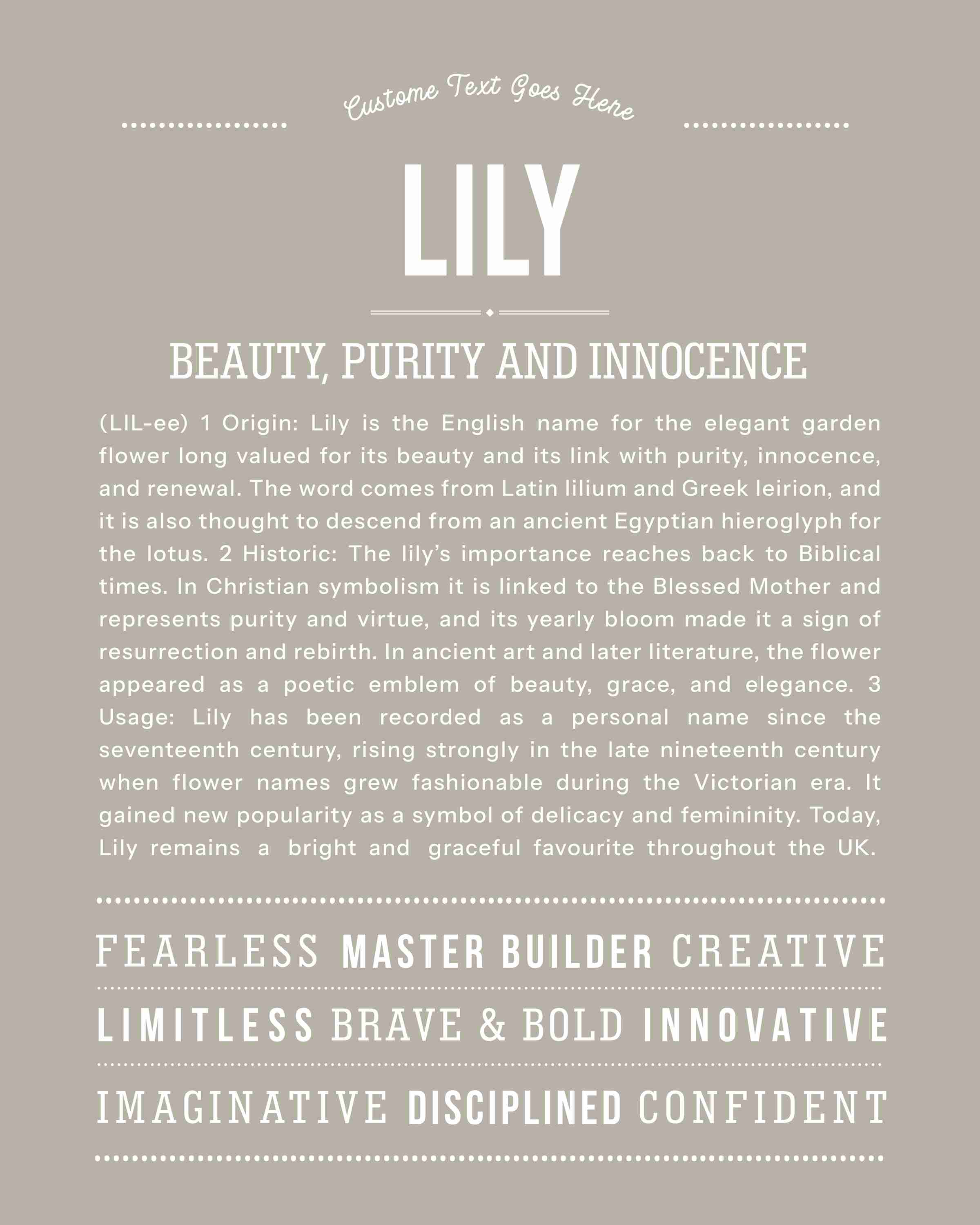 Lily | Personalised Name Meaning Print – Custom Name Art Gift
