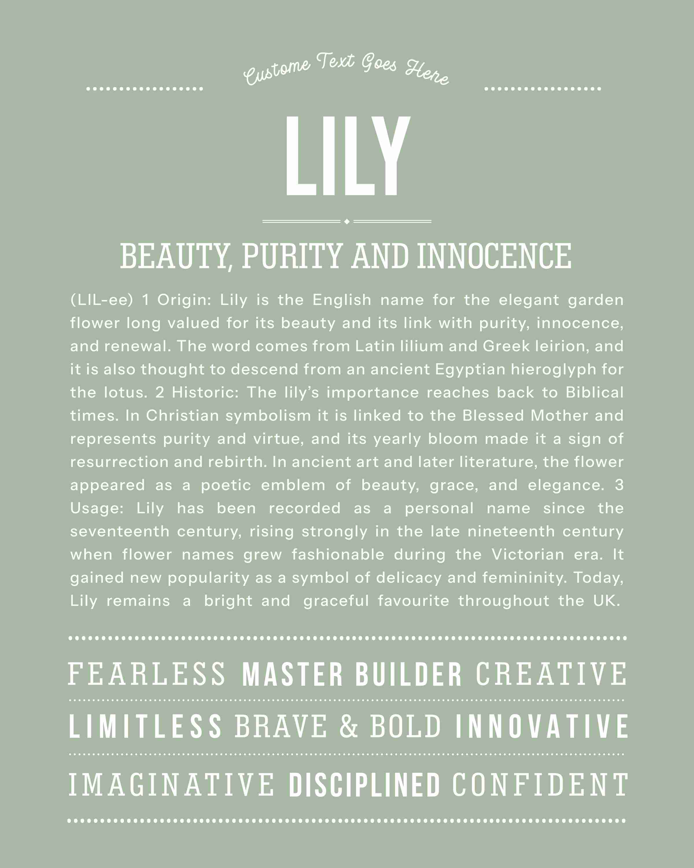 Lily | Personalised Name Meaning Print – Custom Name Art Gift