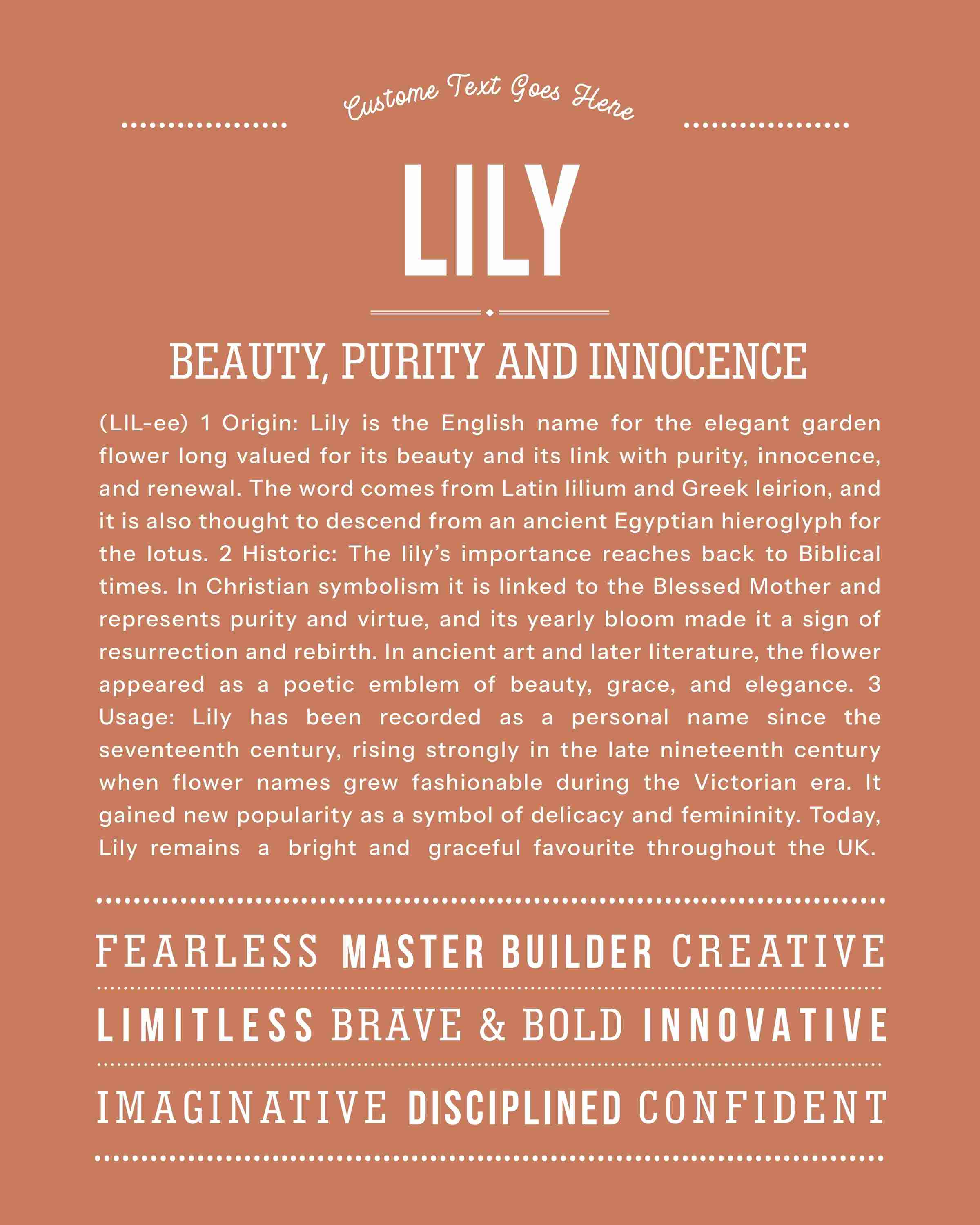 Lily | Personalised Name Meaning Print – Custom Name Art Gift