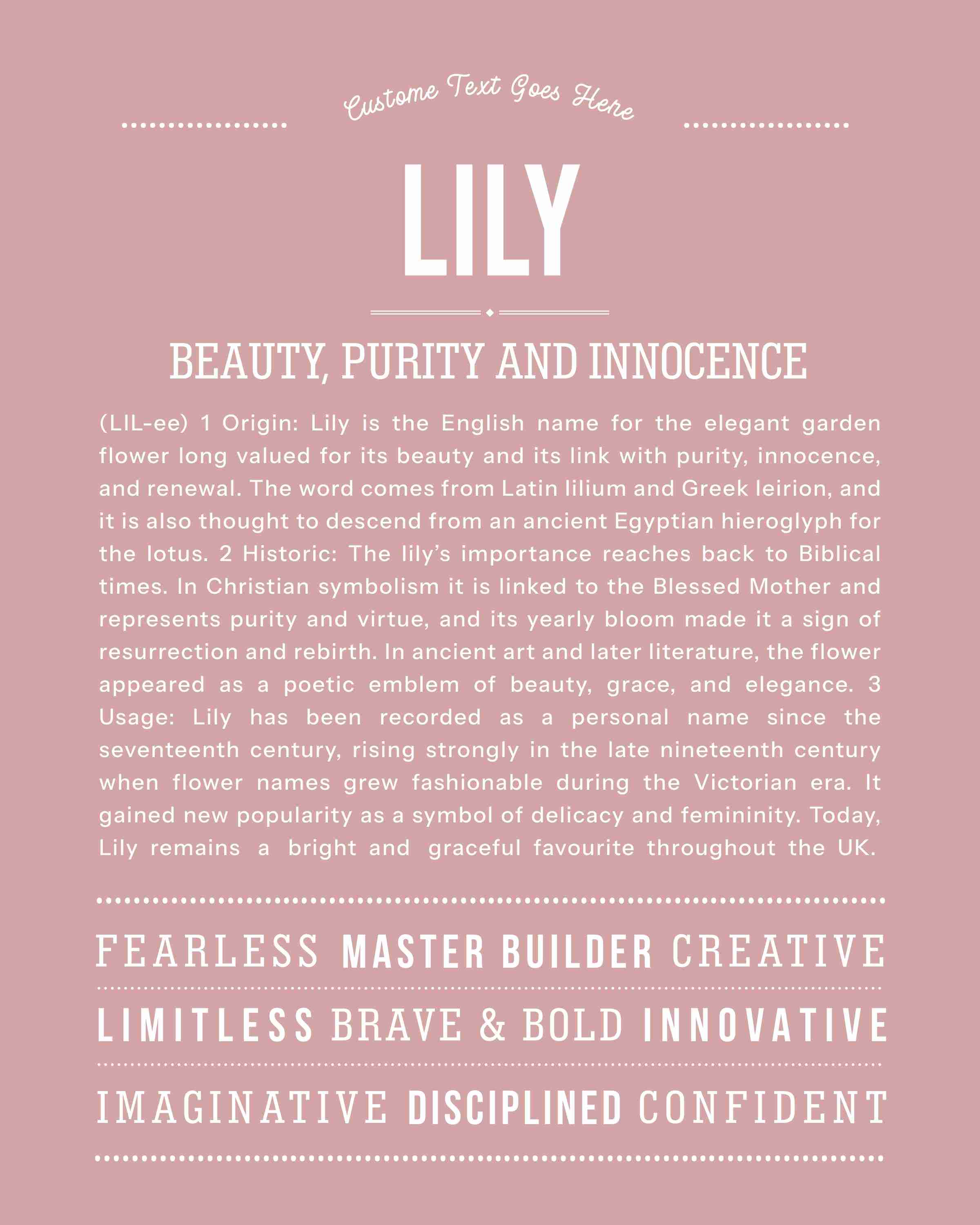 Lily | Personalised Name Meaning Print – Custom Name Art Gift