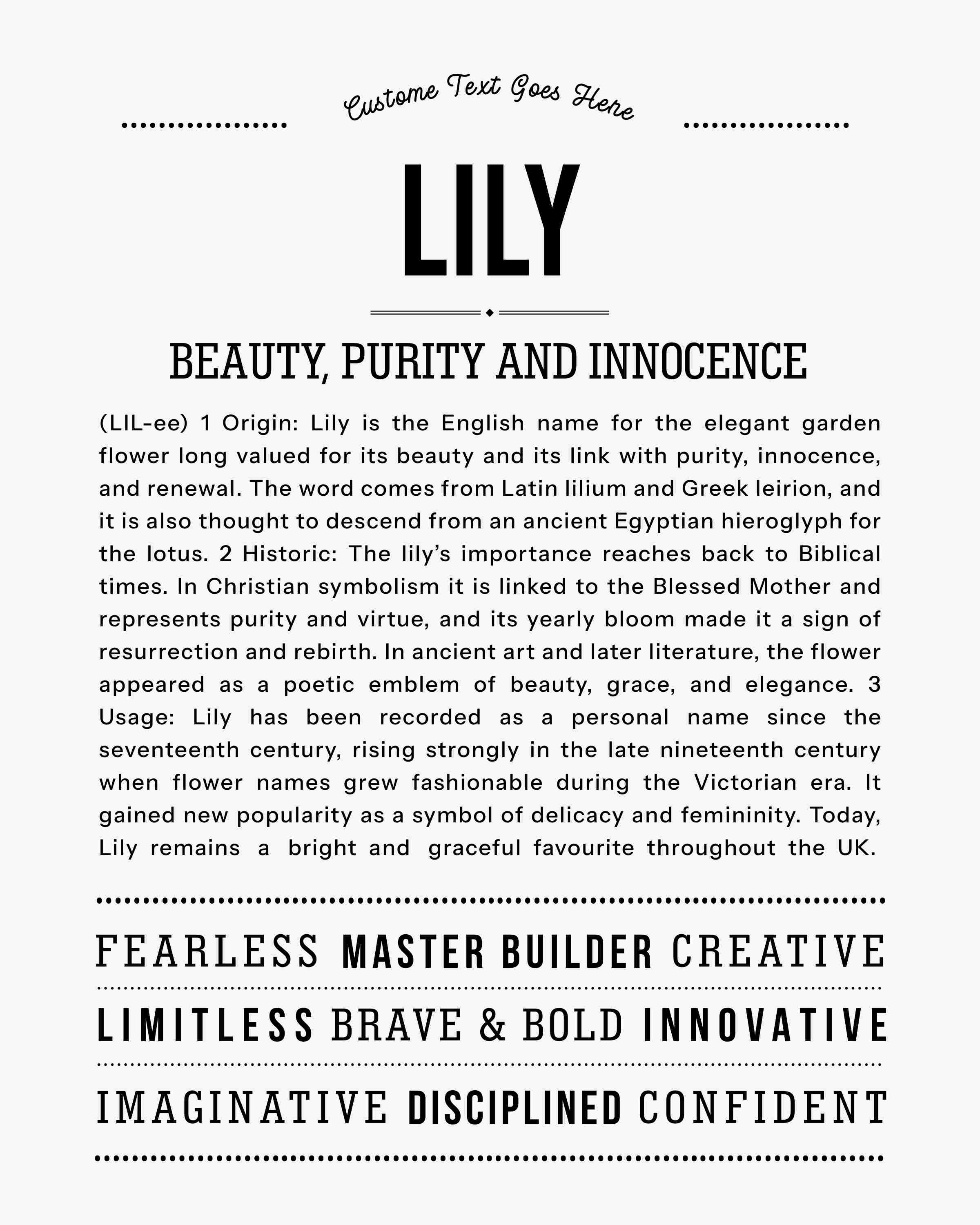 Lily | Personalised Name Meaning Print – Custom Name Art Gift
