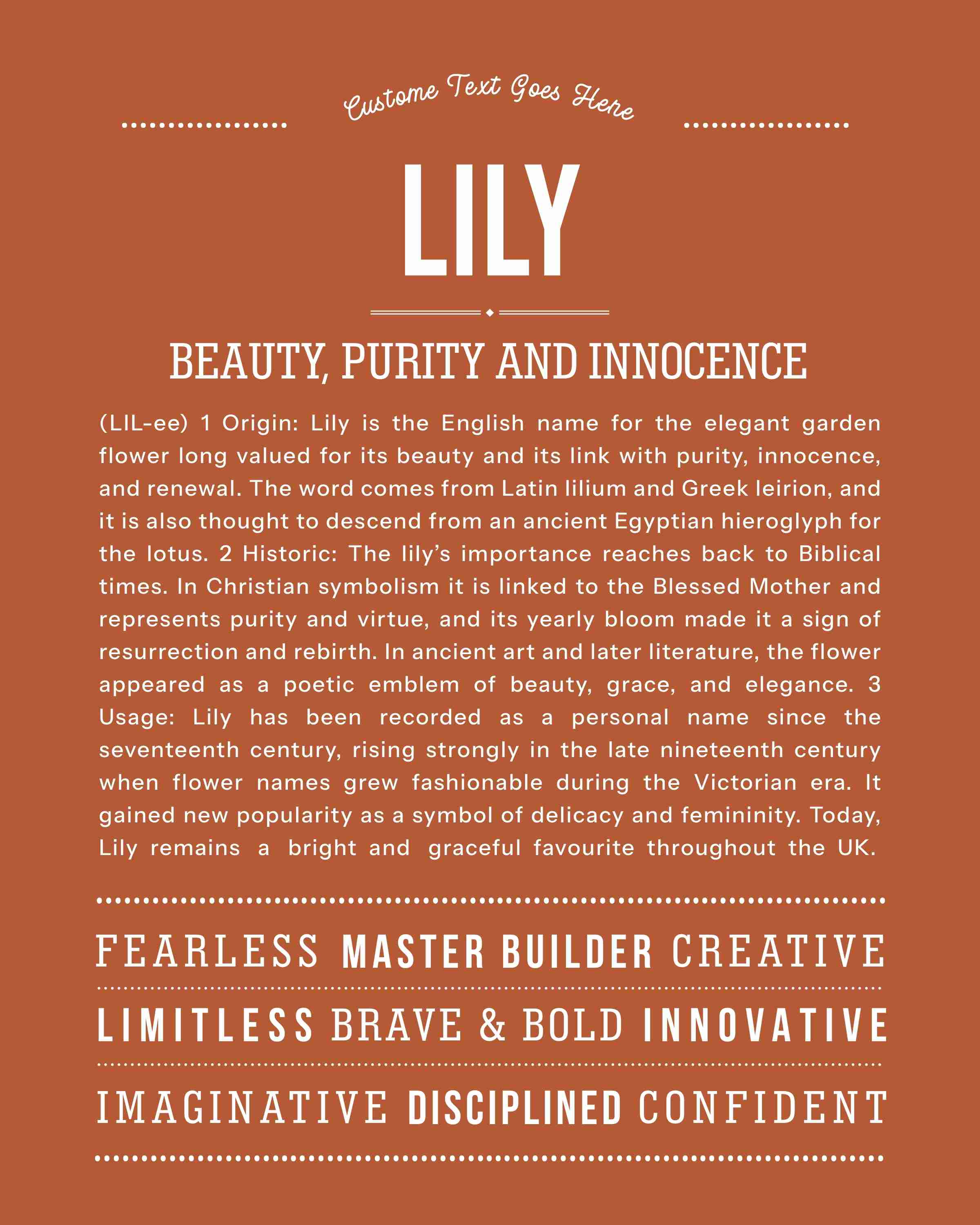 Lily | Personalised Name Meaning Print – Custom Name Art Gift