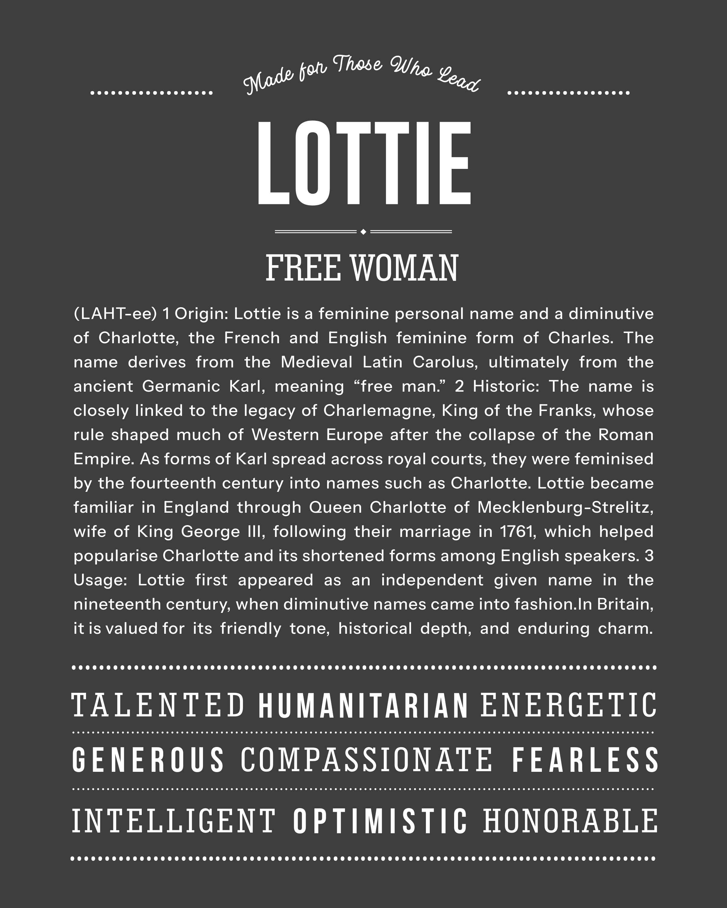 Lottie | Personalised Name Meaning Print – Custom Name Art Gift
