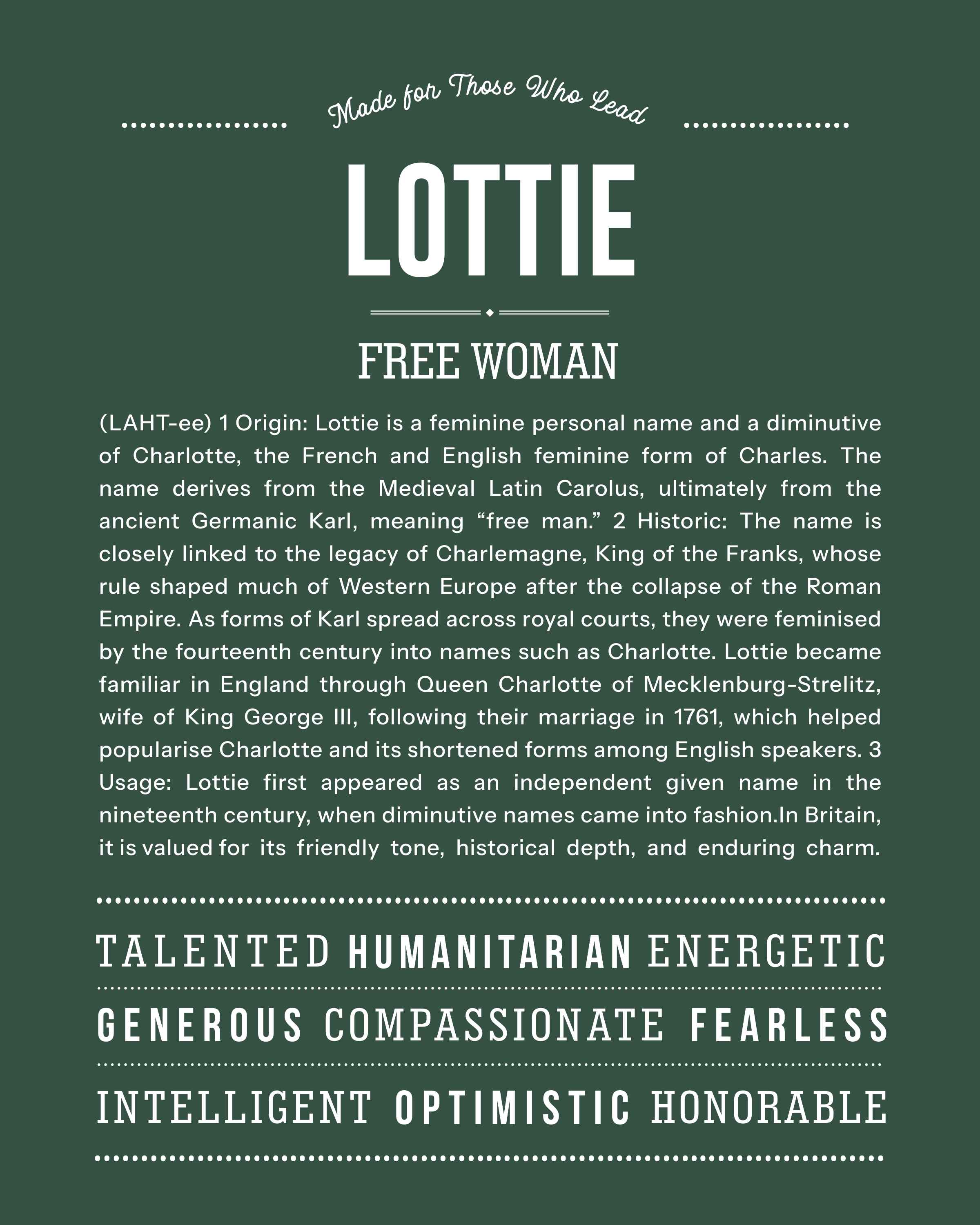 Lottie | Personalised Name Meaning Print – Custom Name Art Gift