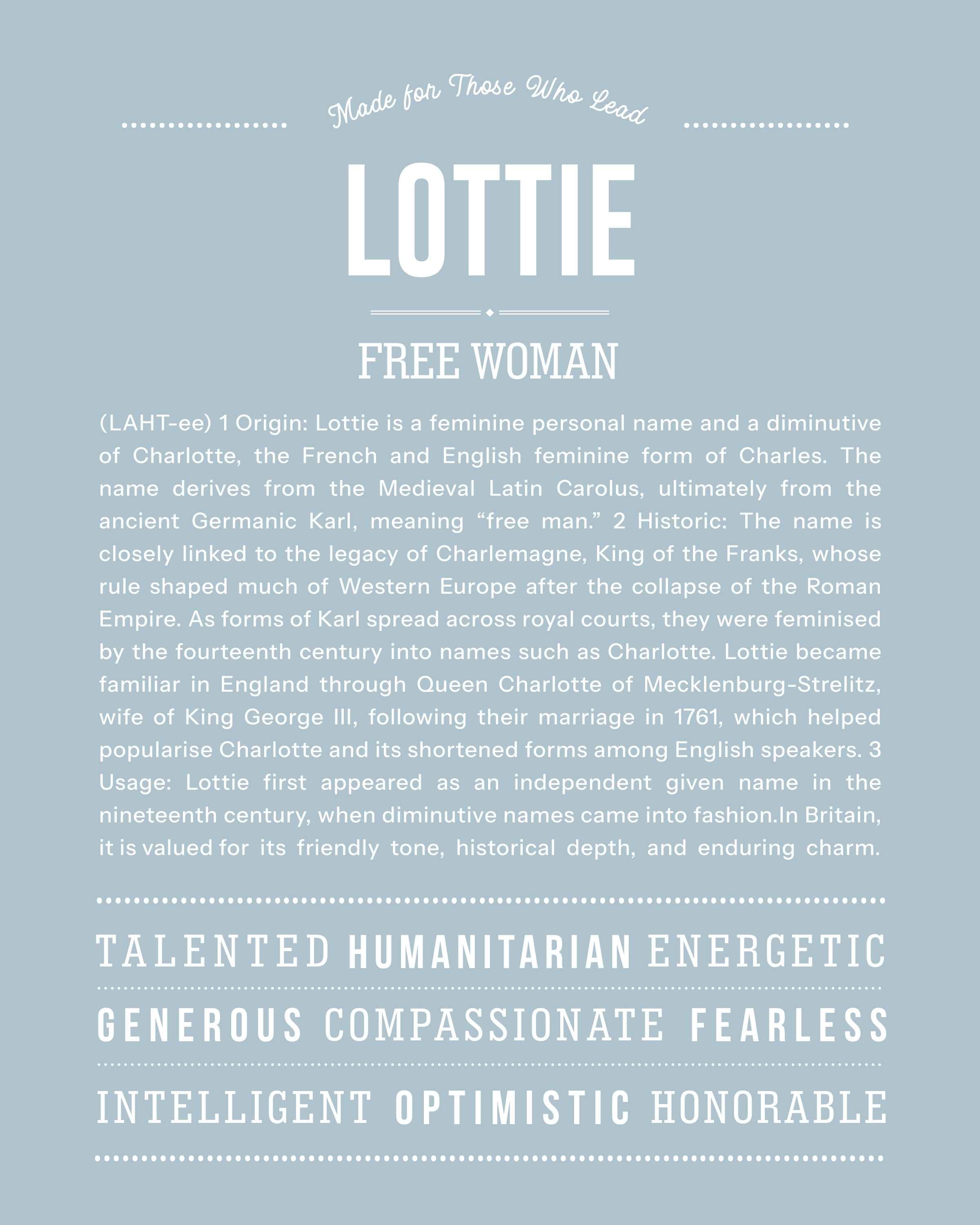 Lottie | Personalised Name Meaning Print – Custom Name Art Gift