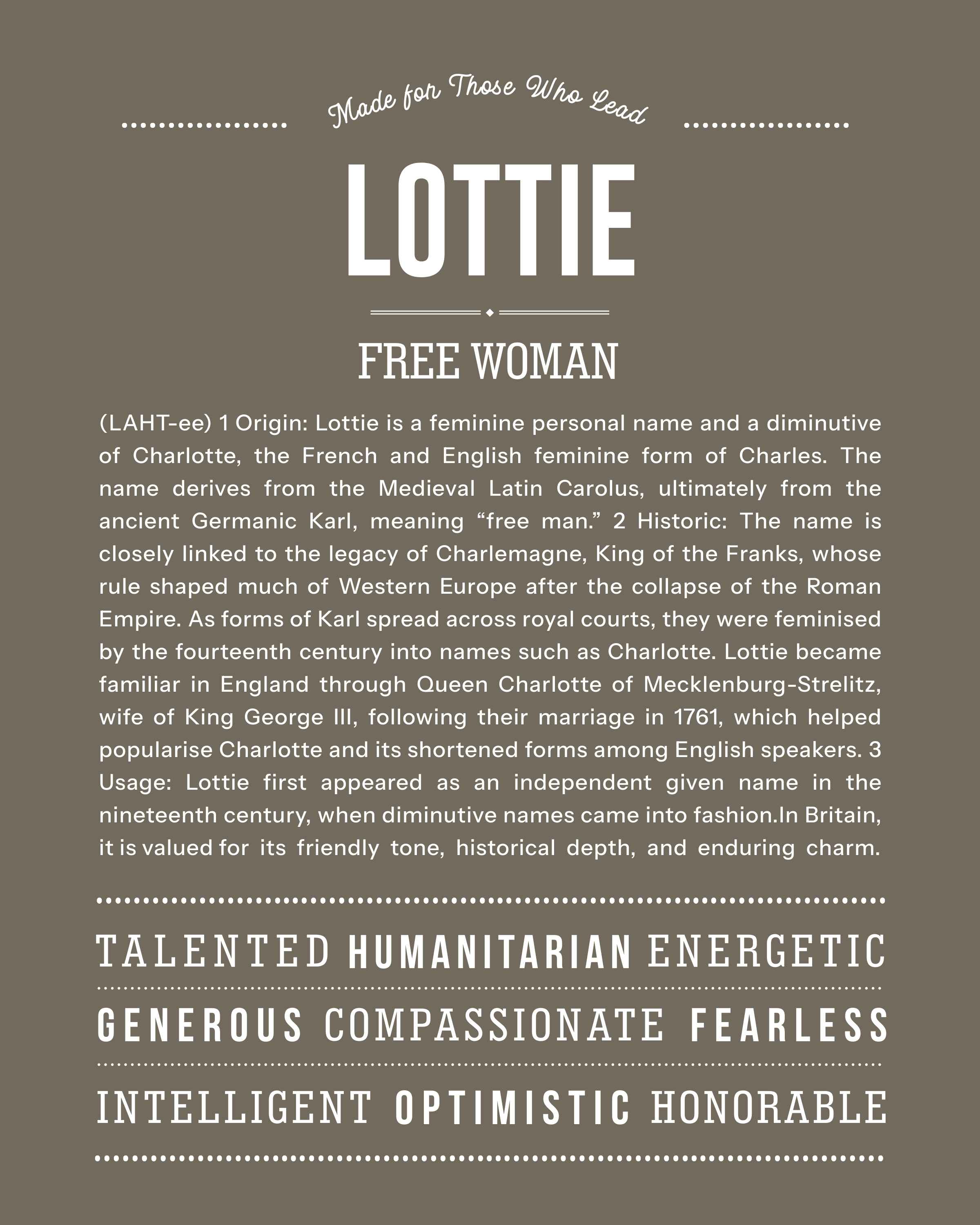 Lottie | Personalised Name Meaning Print – Custom Name Art Gift