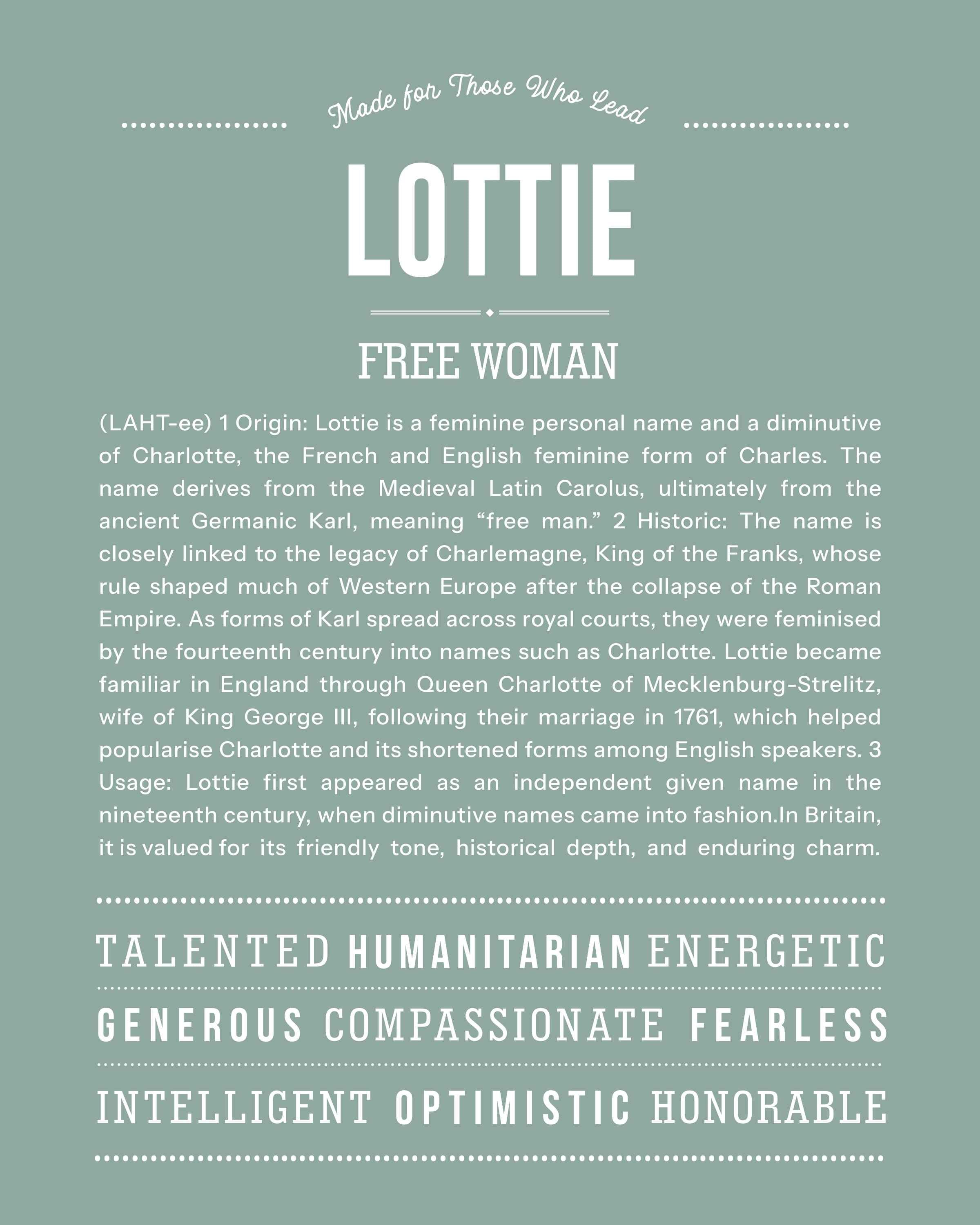 Lottie | Personalised Name Meaning Print – Custom Name Art Gift