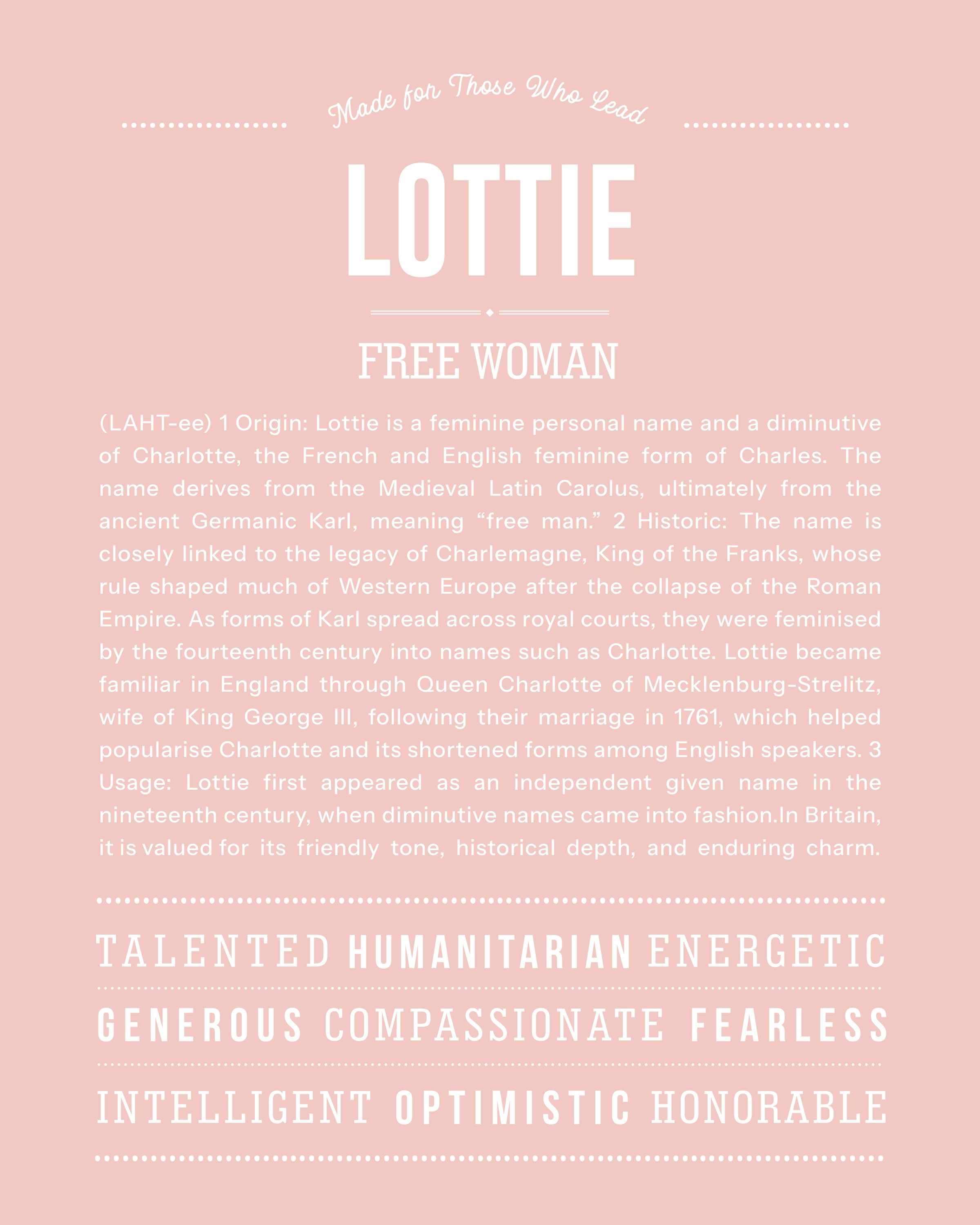 Lottie | Personalised Name Meaning Print – Custom Name Art Gift
