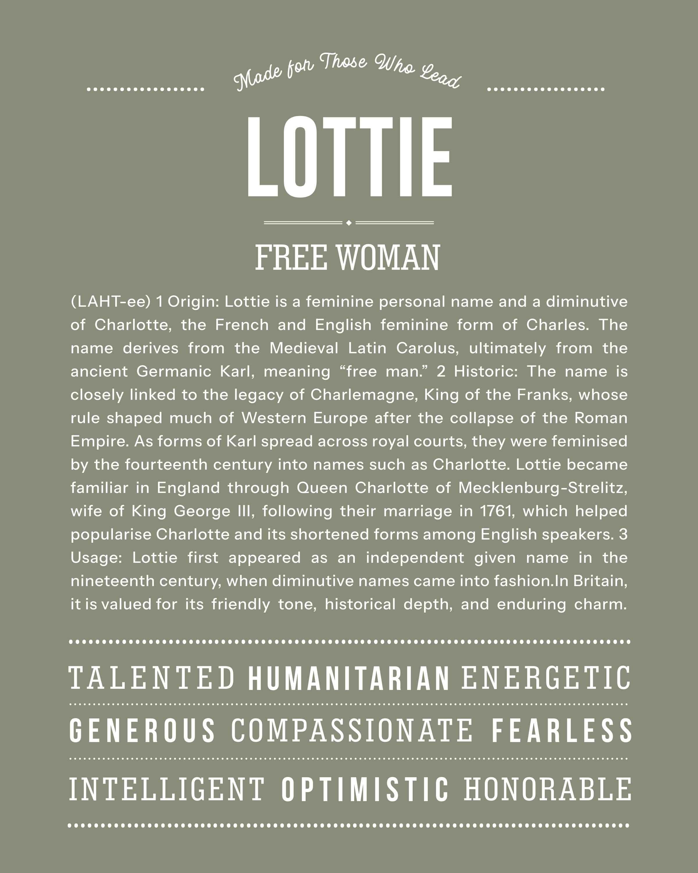 Lottie | Personalised Name Meaning Print – Custom Name Art Gift