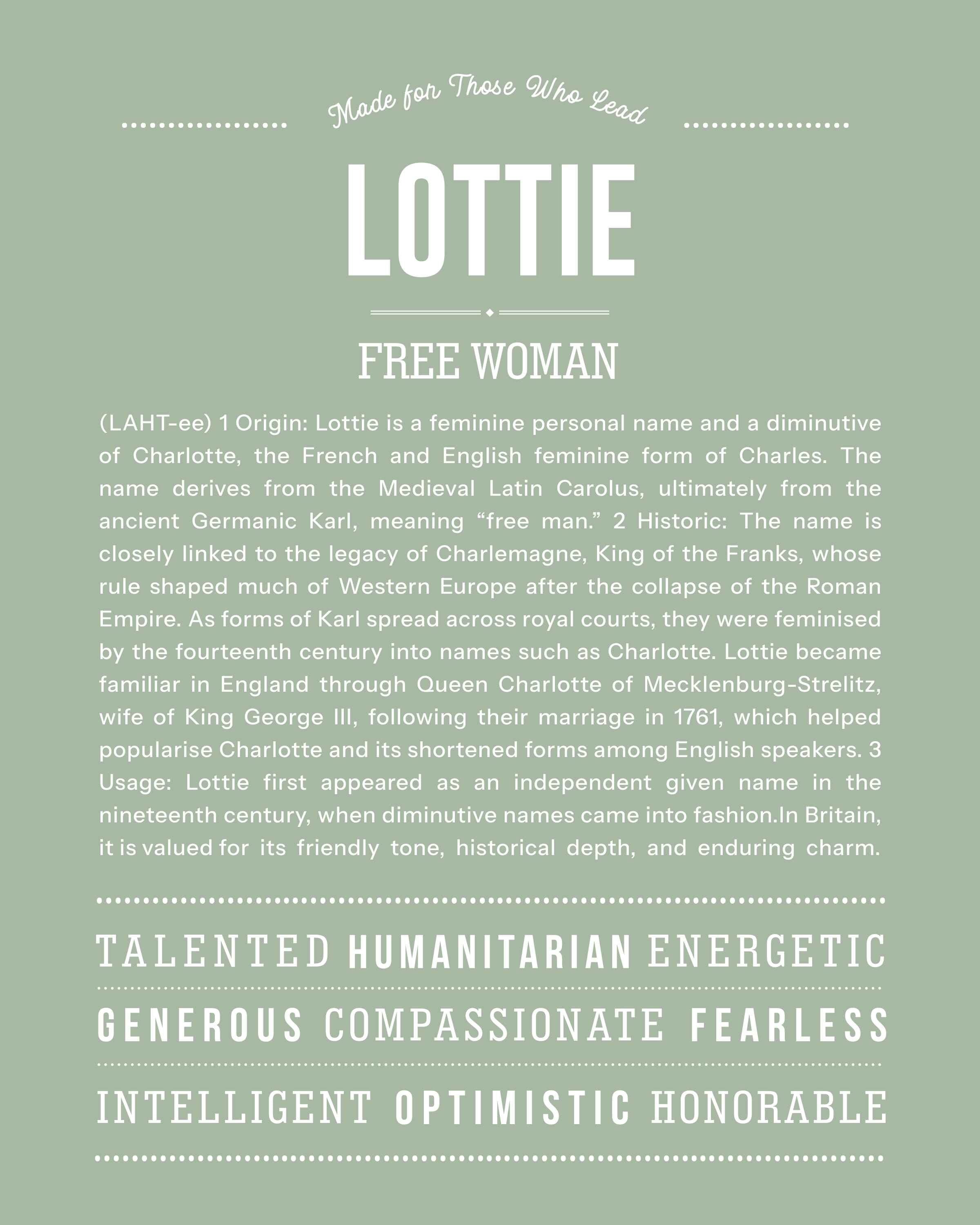 Lottie | Personalised Name Meaning Print – Custom Name Art Gift