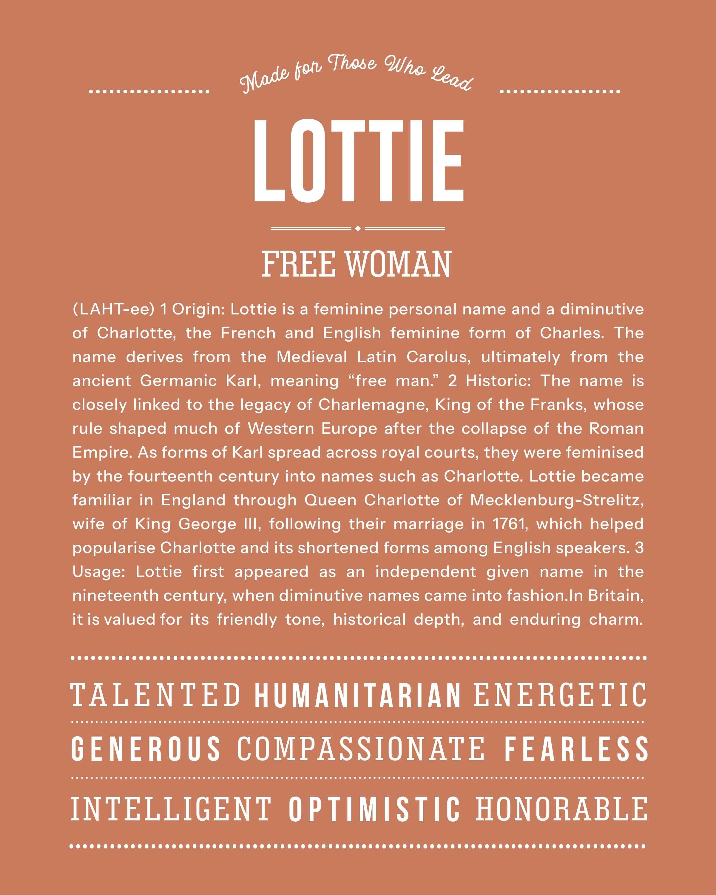 Lottie | Personalised Name Meaning Print – Custom Name Art Gift
