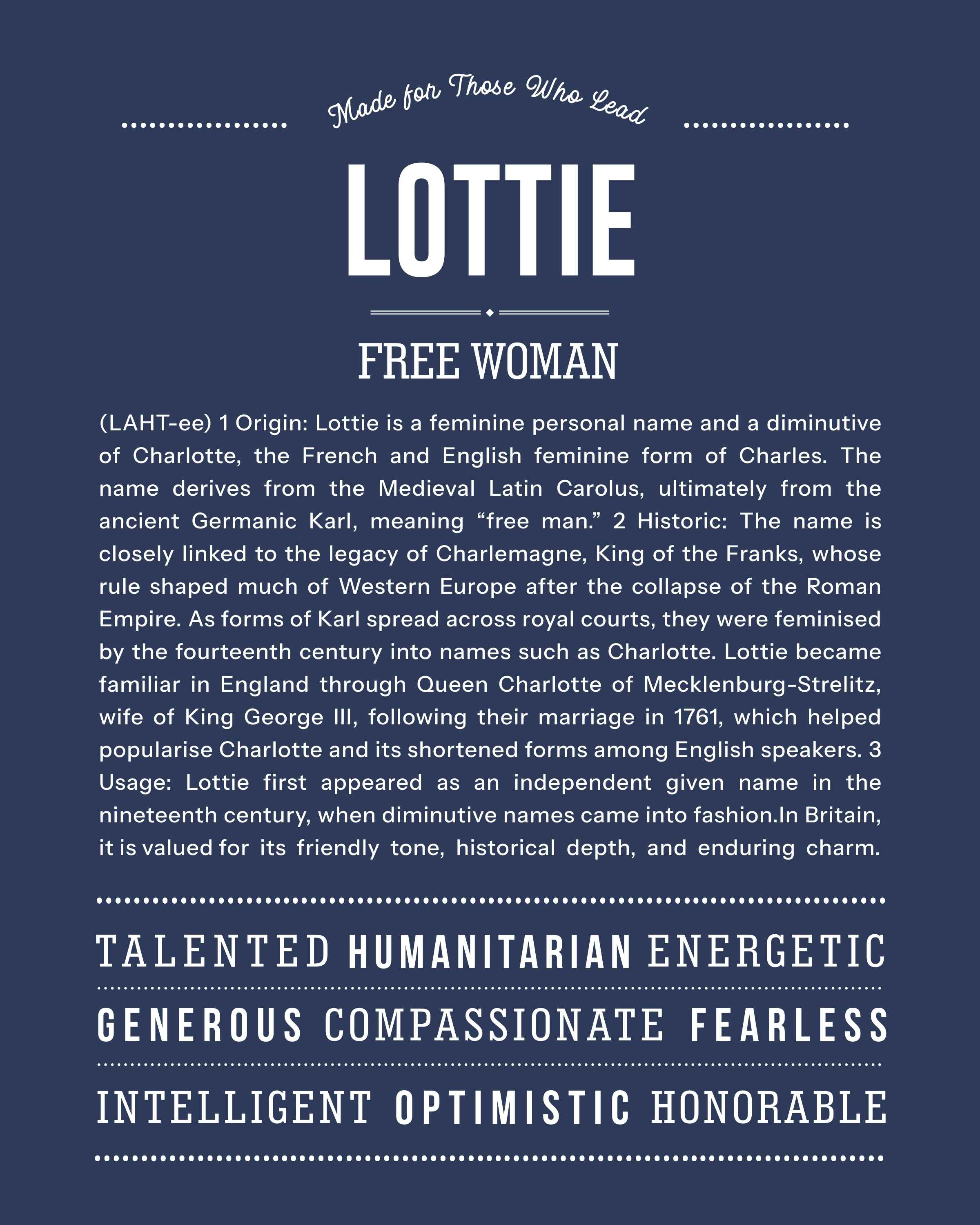 Lottie | Personalised Name Meaning Print – Custom Name Art Gift