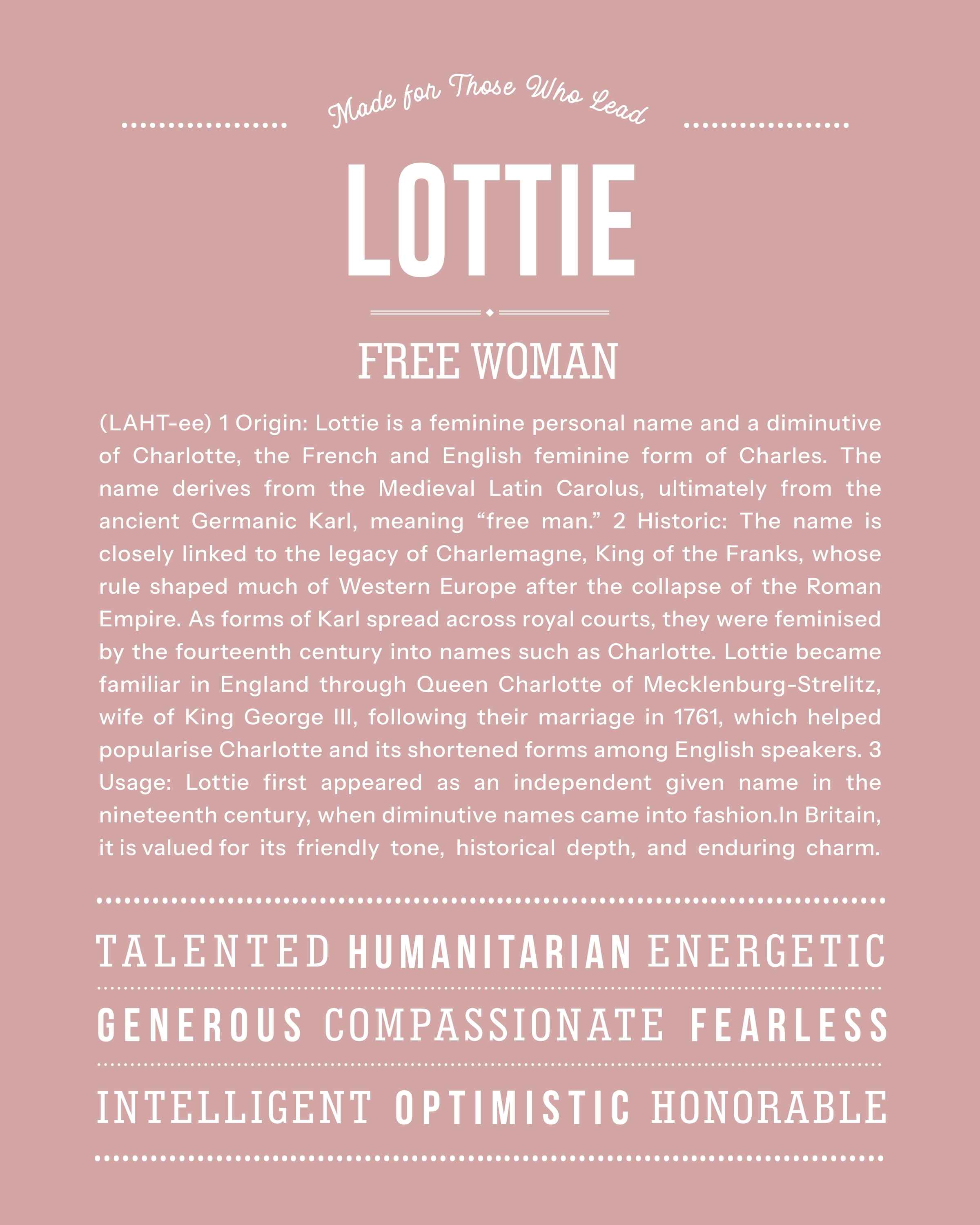 Lottie | Personalised Name Meaning Print – Custom Name Art Gift