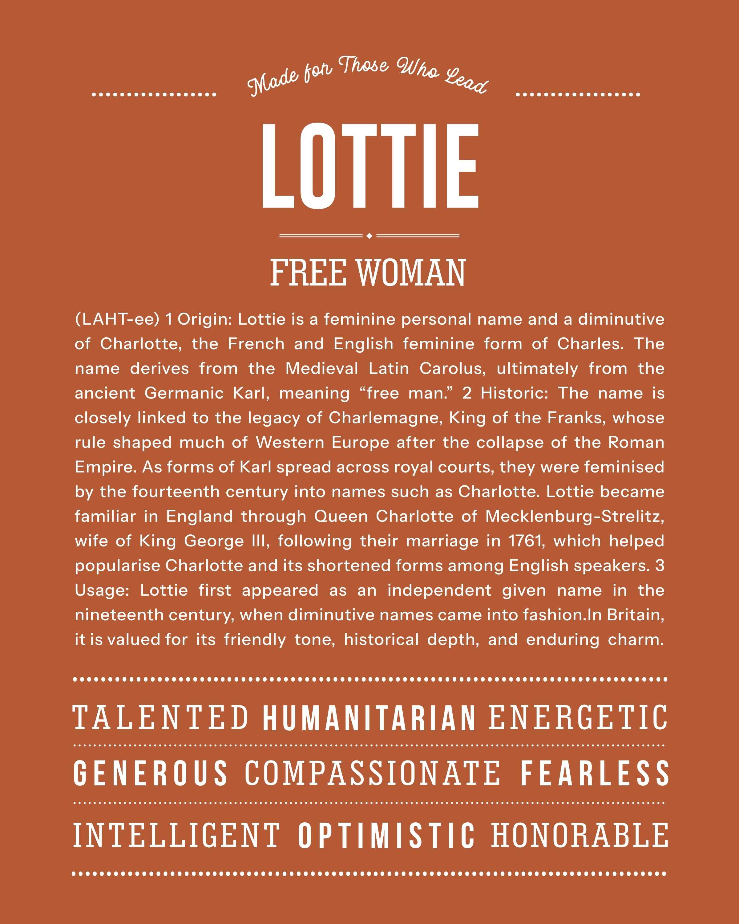 Lottie | Personalised Name Meaning Print – Custom Name Art Gift