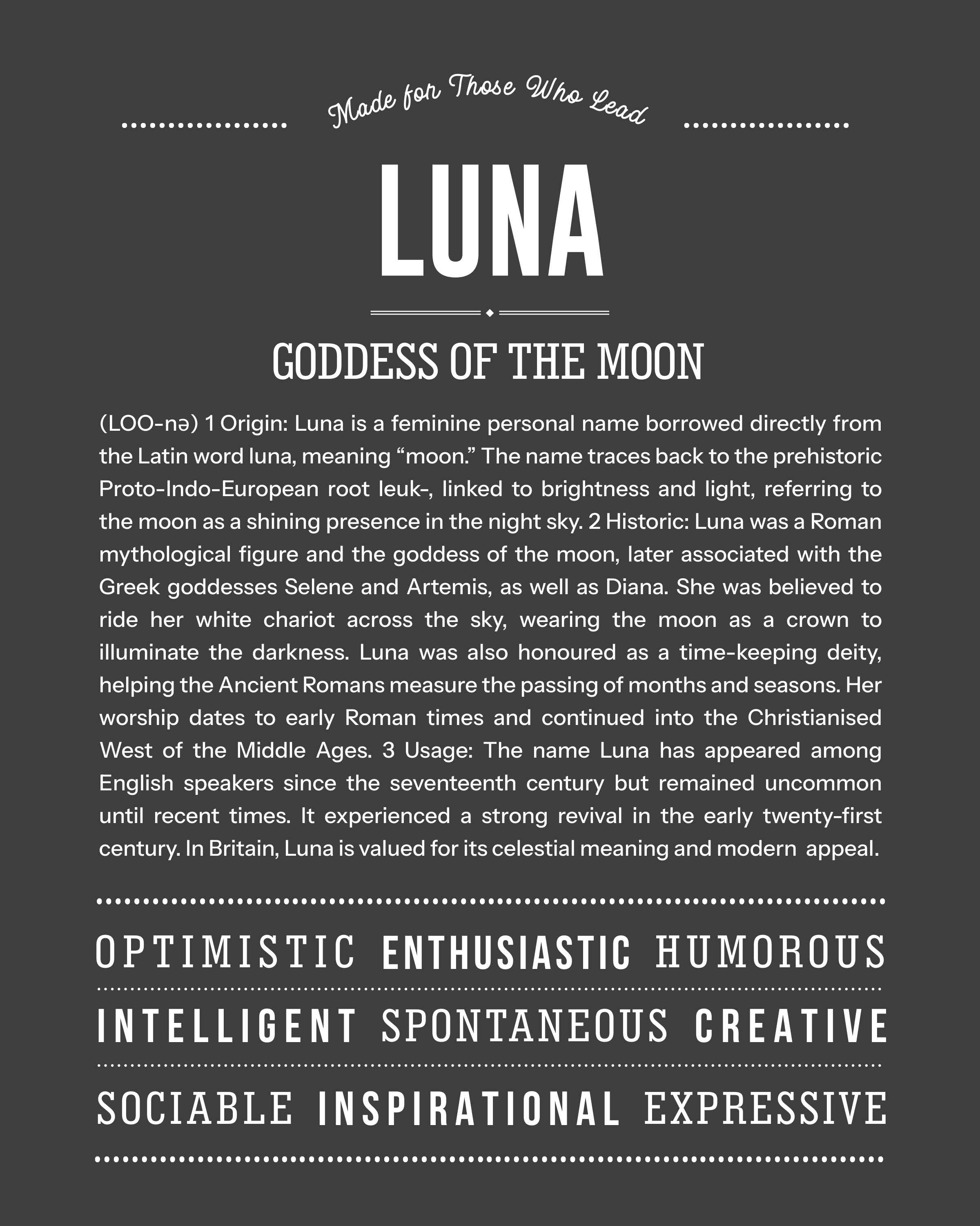 Luna | Personalised Name Meaning Print – Custom Name Art Gift