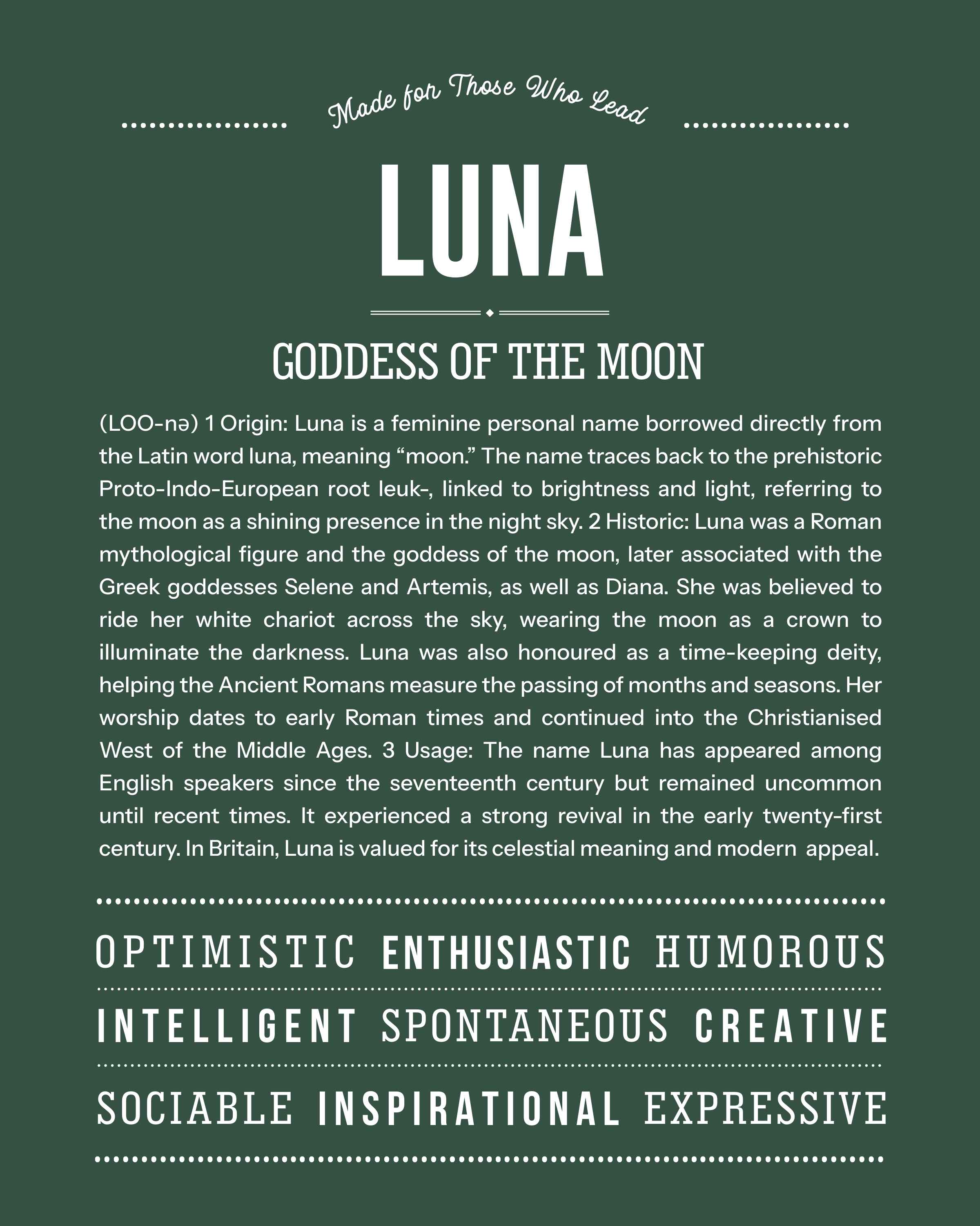 Luna | Personalised Name Meaning Print – Custom Name Art Gift